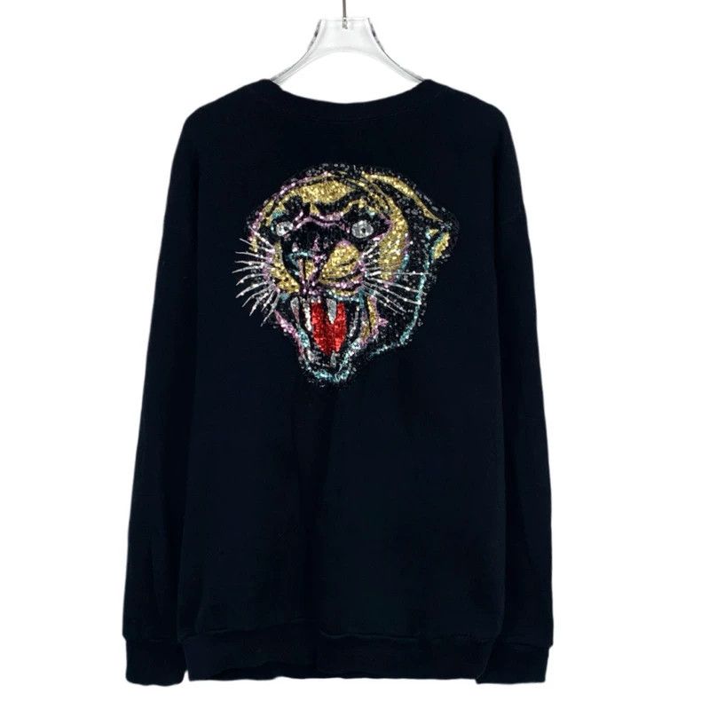 Gucci Gucci Logo tiger head sequin design round neck black cotton Size US M / EU 48-50 / 2 - 2 Thumbnail