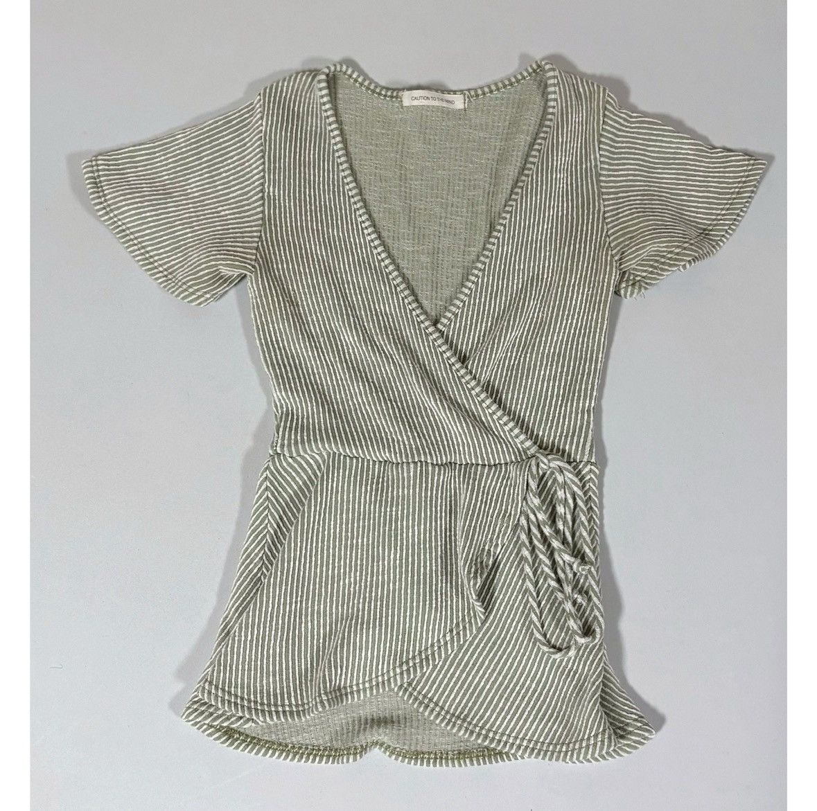 Vintage Olive Green Ribbed Wrap Y2K Babydoll Shirt Top Blouse Size S Size S / US 4 / IT 40 - 1 Thumbnail
