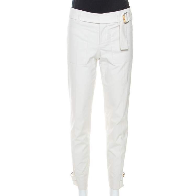 Gucci GUCCI VINTAGE CREAM COTTON BAMBOO BUCKLE TAPERED PANTS Size 28" / US 6 / IT 42 - 2 Thumbnail