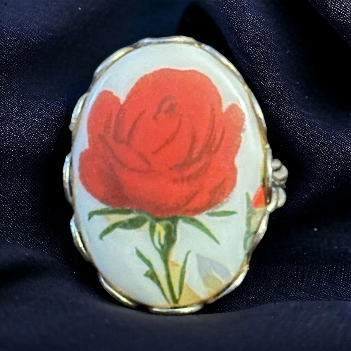 Vintage Vintage porcelain painted rose cuff ring Size ONE SIZE - 1 Thumbnail