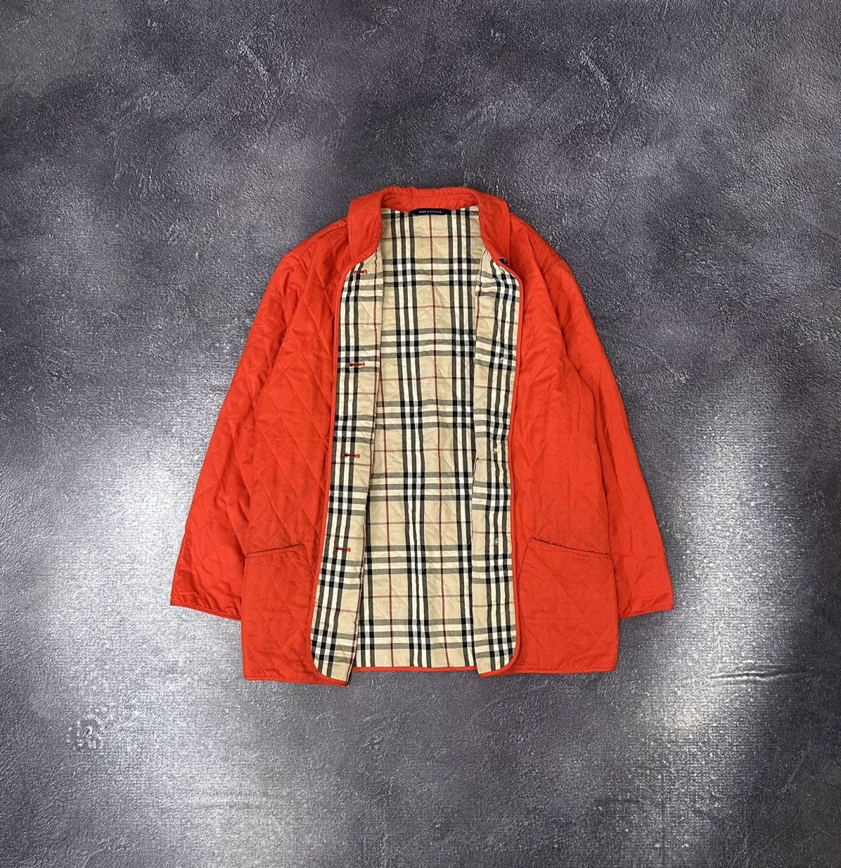 image of Vintage Burberry Nova Check Luxury Classic Quilted Jacket in Red, Men's (Size Large)