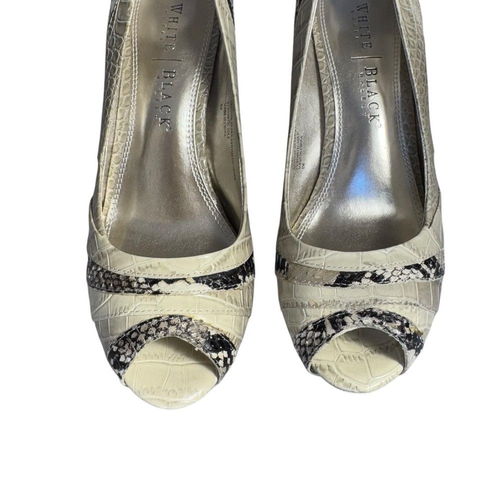 White House Black Market WHITE HOUSE BLACK MARKET Isaac Beige Snake Print Peep Toe S Size US 8 / IT 38 - 4 Thumbnail