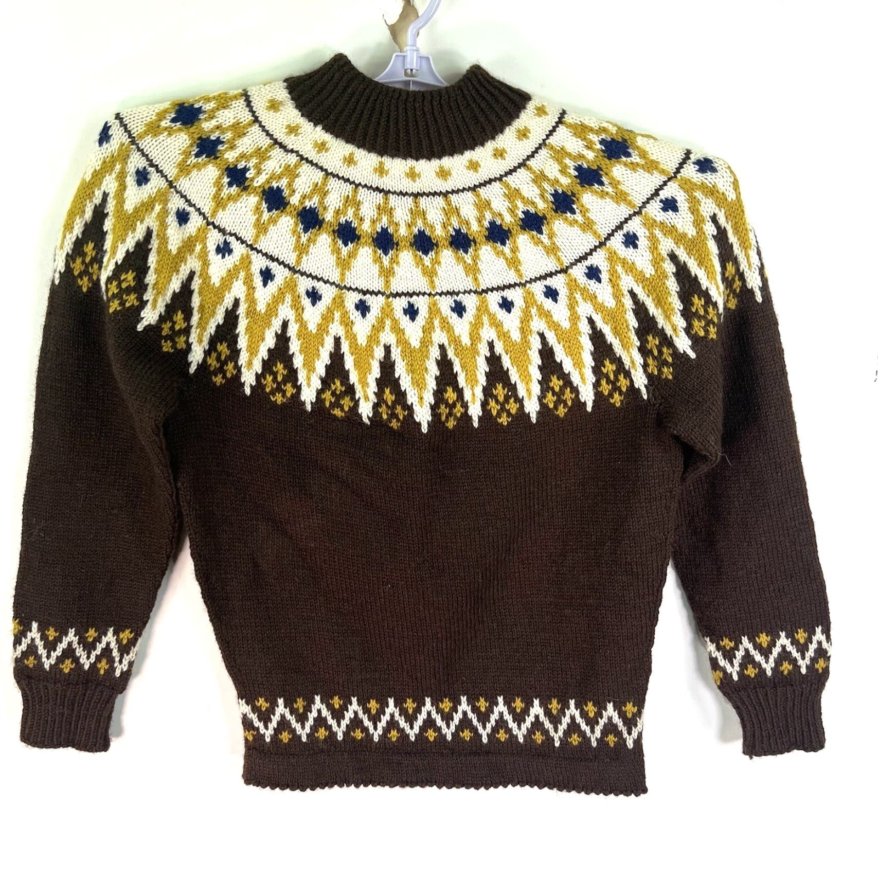 Vintage Vintage Maurtua Scandinavian Wool Sweater M Adult Brown Fair Isle Knitted Pullover 80s Winter Cold Weather Size M / US 6-8 / IT 42-44 - 5 Thumbnail