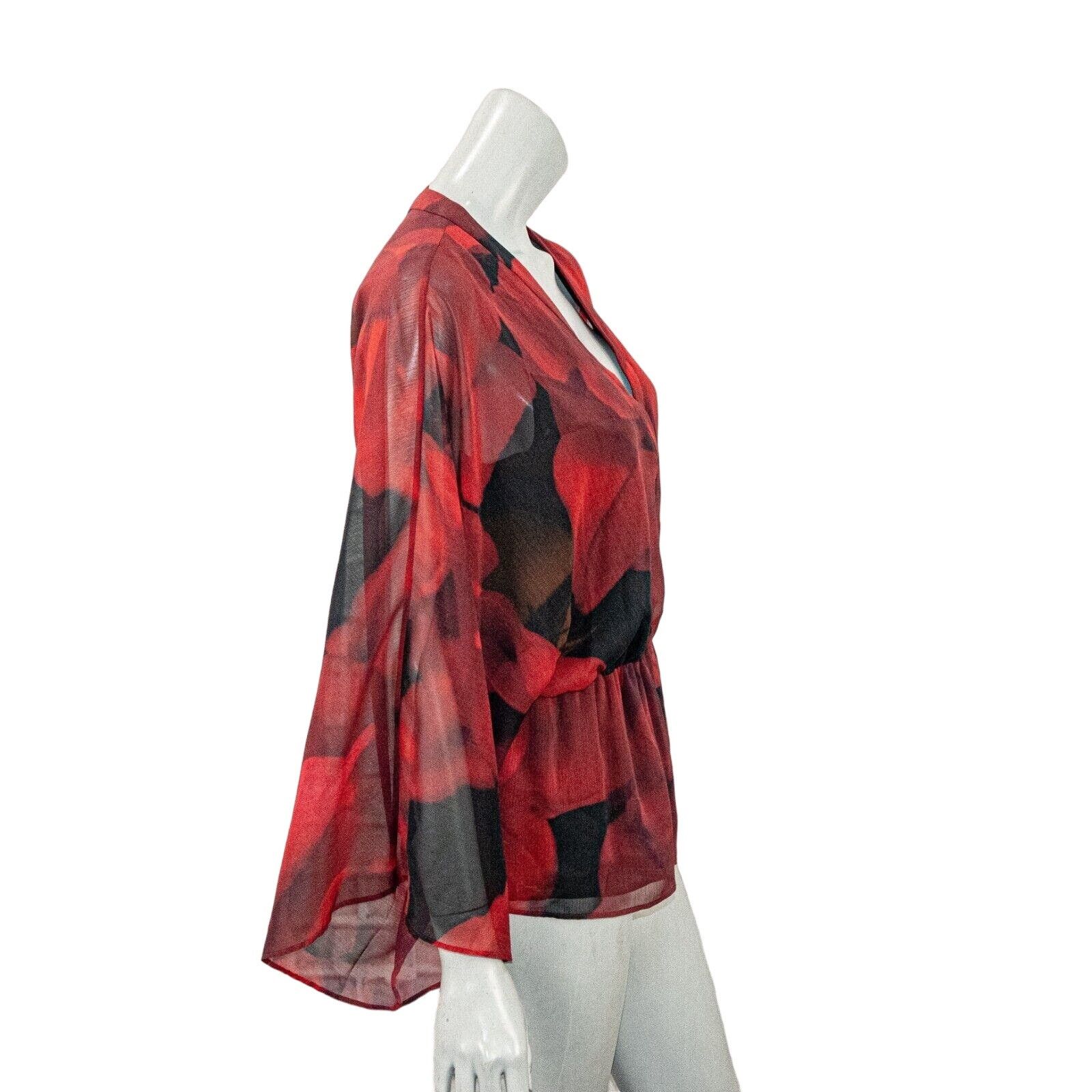 Alice + Olivia Alice + Olivia Women's V-neck Blouse Red Black Rose Medium Size M / US 6-8 / IT 42-44 - 5 Thumbnail