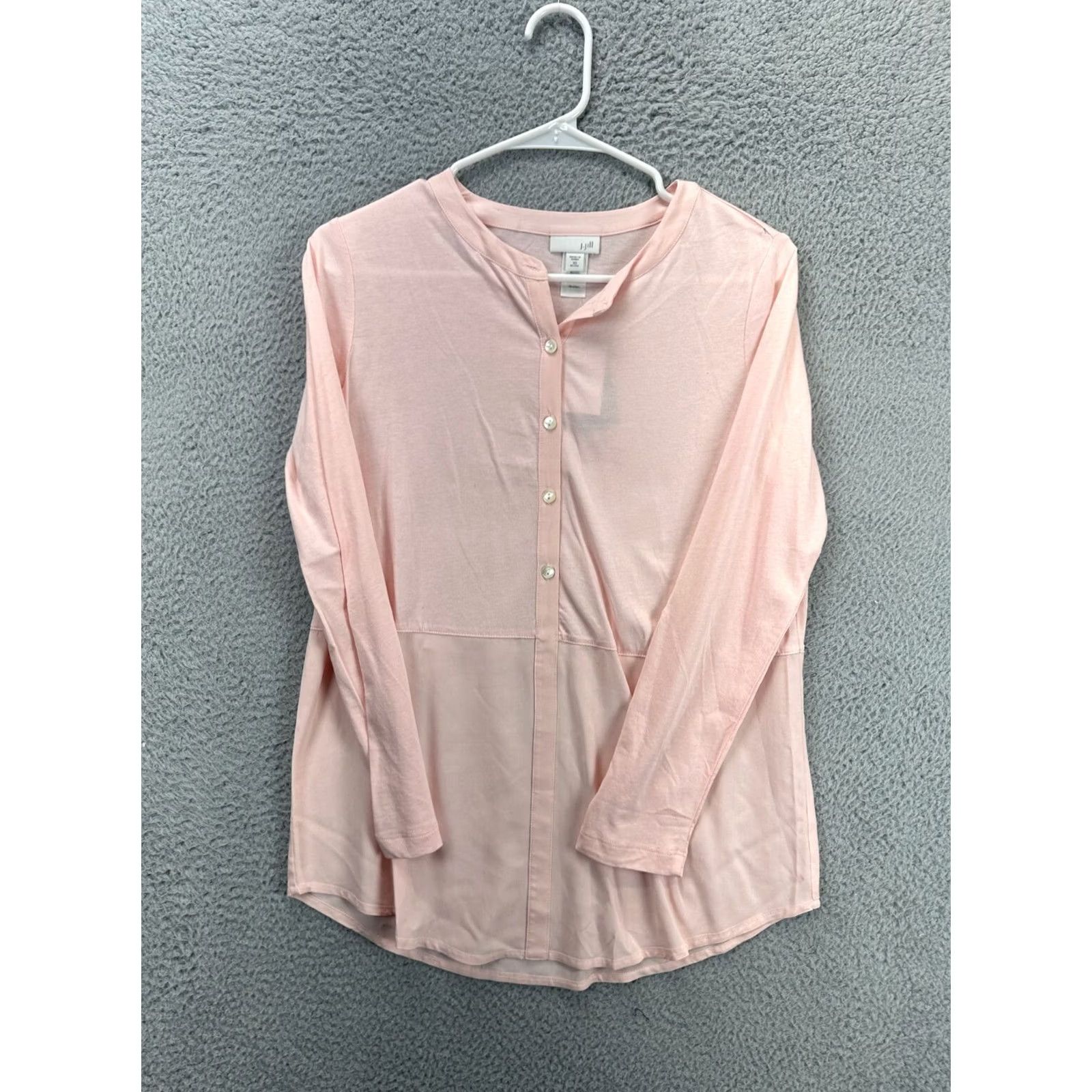 J. Jill J. Jill Shirt Womens XSP Petite Light Pink Henley Long Sleeve Blouse Top NEW Size XS / US 0-2 / IT 36-38 - 3 Thumbnail