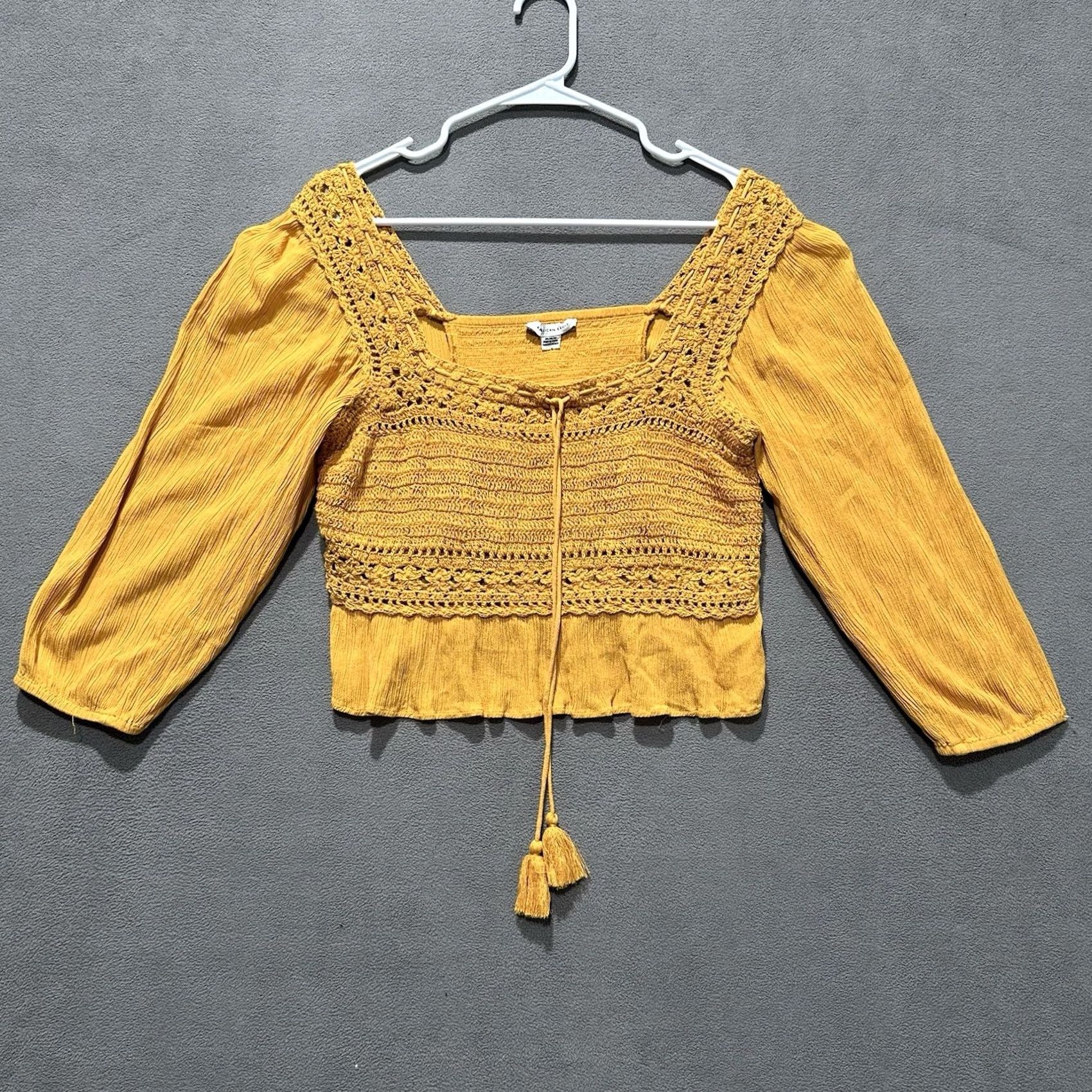 American Eagle Outfitters American Eagle Outfitters Blouse Womens M Mustard Crop Boho Peasant Crochet 3/4 Sleeve 90s Travel Vintage: No Womens Size M / US 6-8 / IT 42-44 - 2 Thumbnail