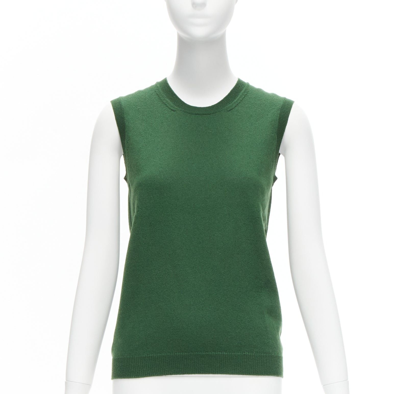 Jil Sander JIL SANDER 100% cashmere forest green crew neck sleeveless sweater vest FR34 XS Size XS / US 0-2 / IT 36-38 - 1 Thumbnail