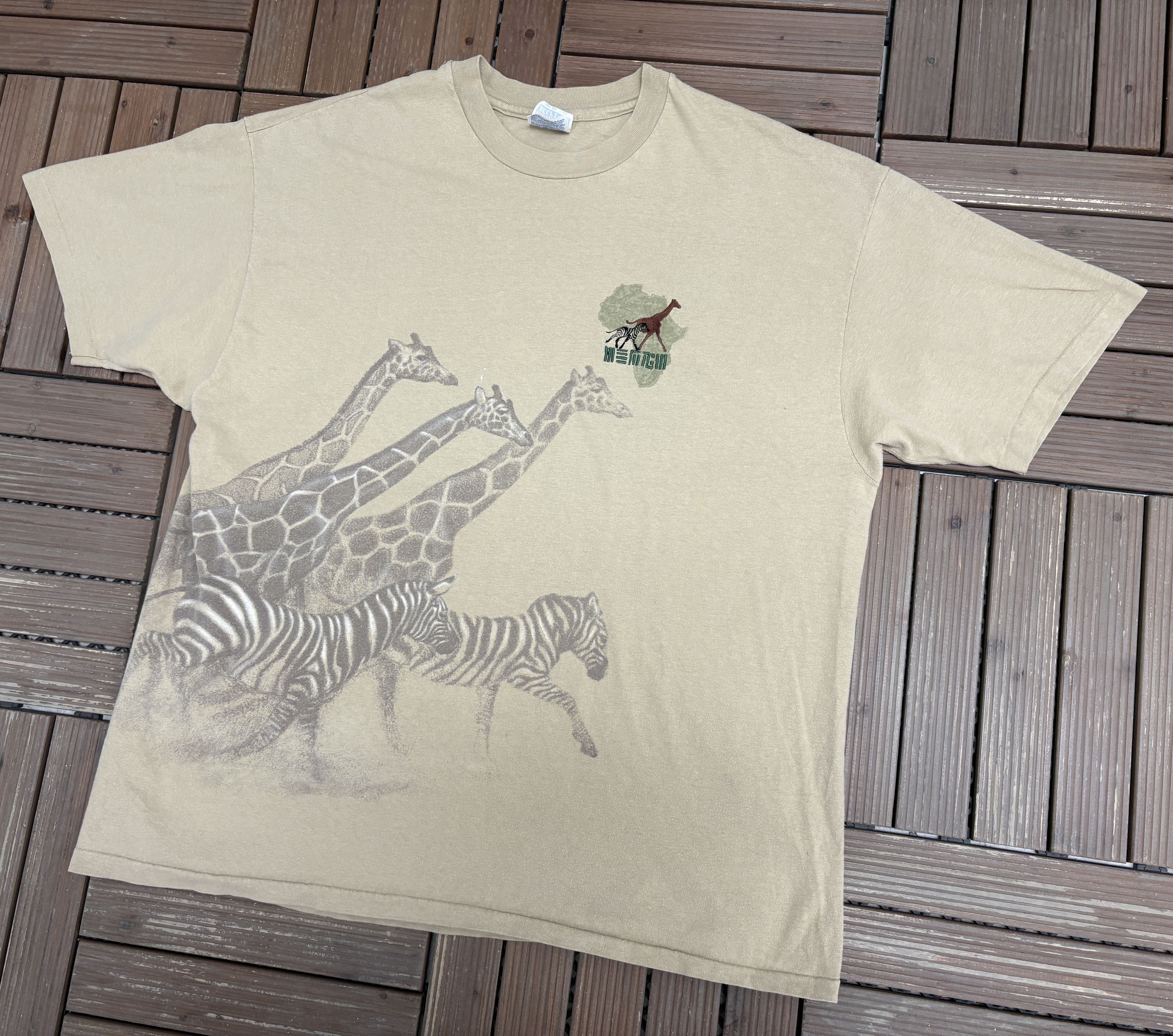 Vintage Zebra & Giraffe Big Print Vintage Beige T-Shirt Tee Size US XXL / EU 58 / 5 - 3 Thumbnail