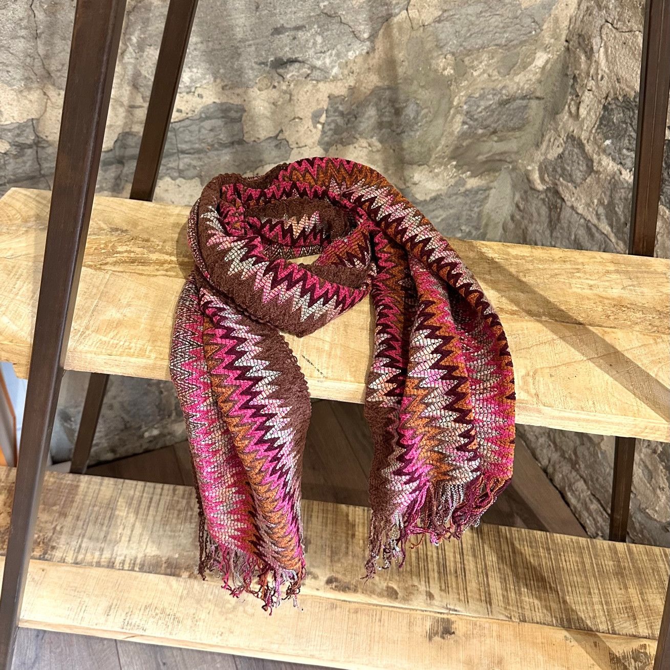 Missoni Pink Brown Zigzag Chenille Scarf