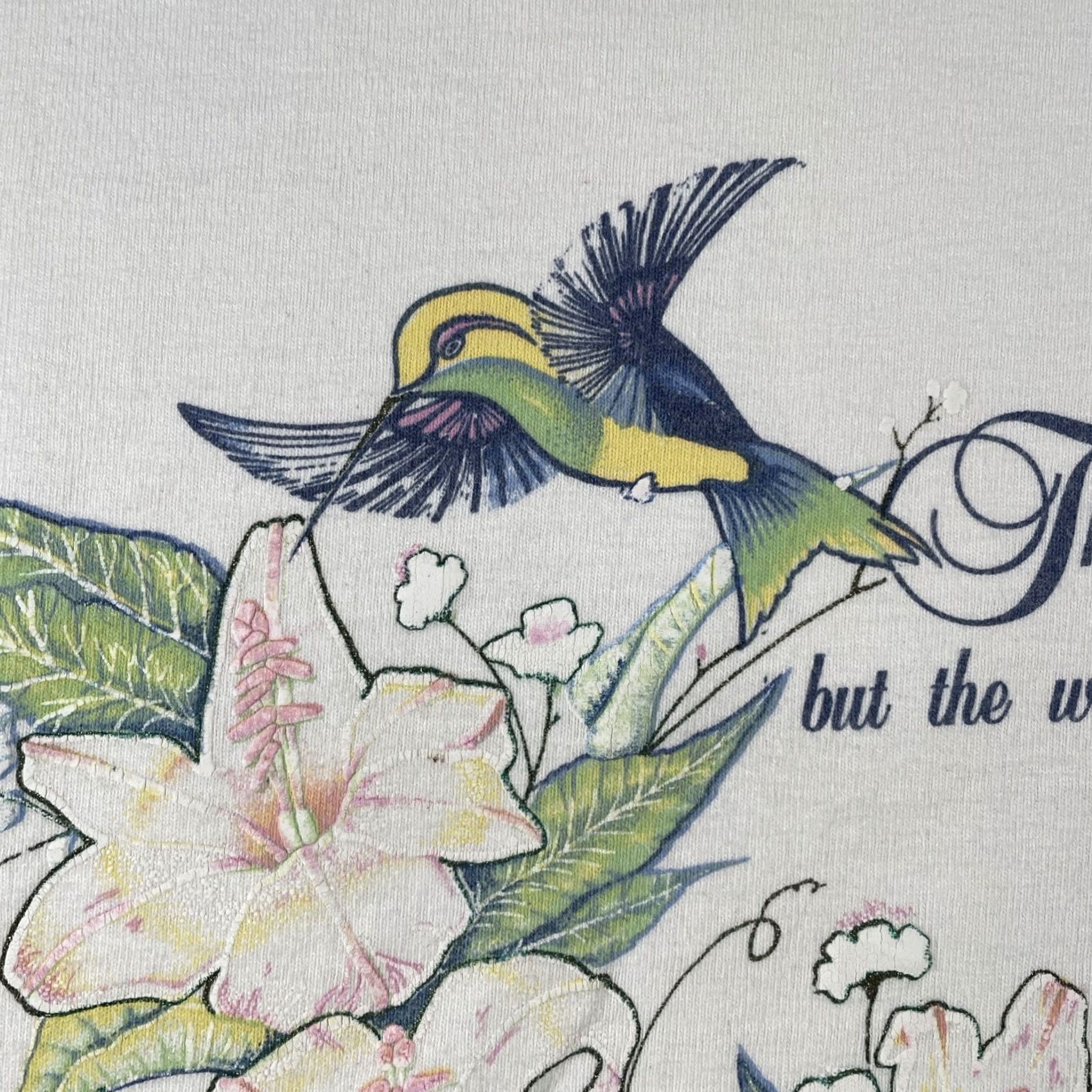 Anvil VINTAGE Anvil Shirt Long Sleeve XL White Floral Hummingbird 90s 80s Jesus Bible Isaiah 40:8 Mens Size US XL / EU 56 / 4 - 5 Thumbnail