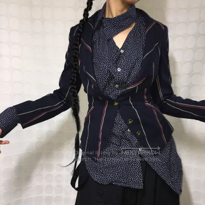 Vivienne Westwood Vivienne Westwood Blue and Black Striped Wool Blazer Size S / US 4 / IT 40 - 1 Thumbnail