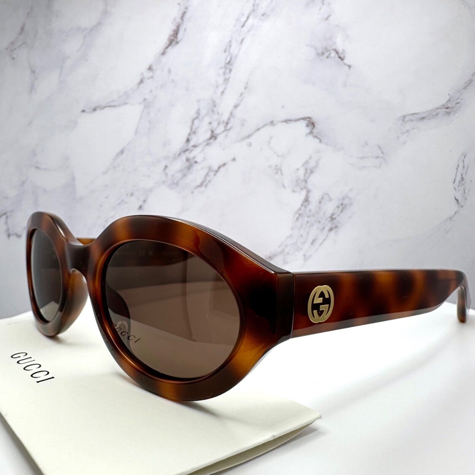 Gucci New GUCCI Sunglasses Brown Tortoise Oval Gold GG Logo Size ONE SIZE - 11 Thumbnail