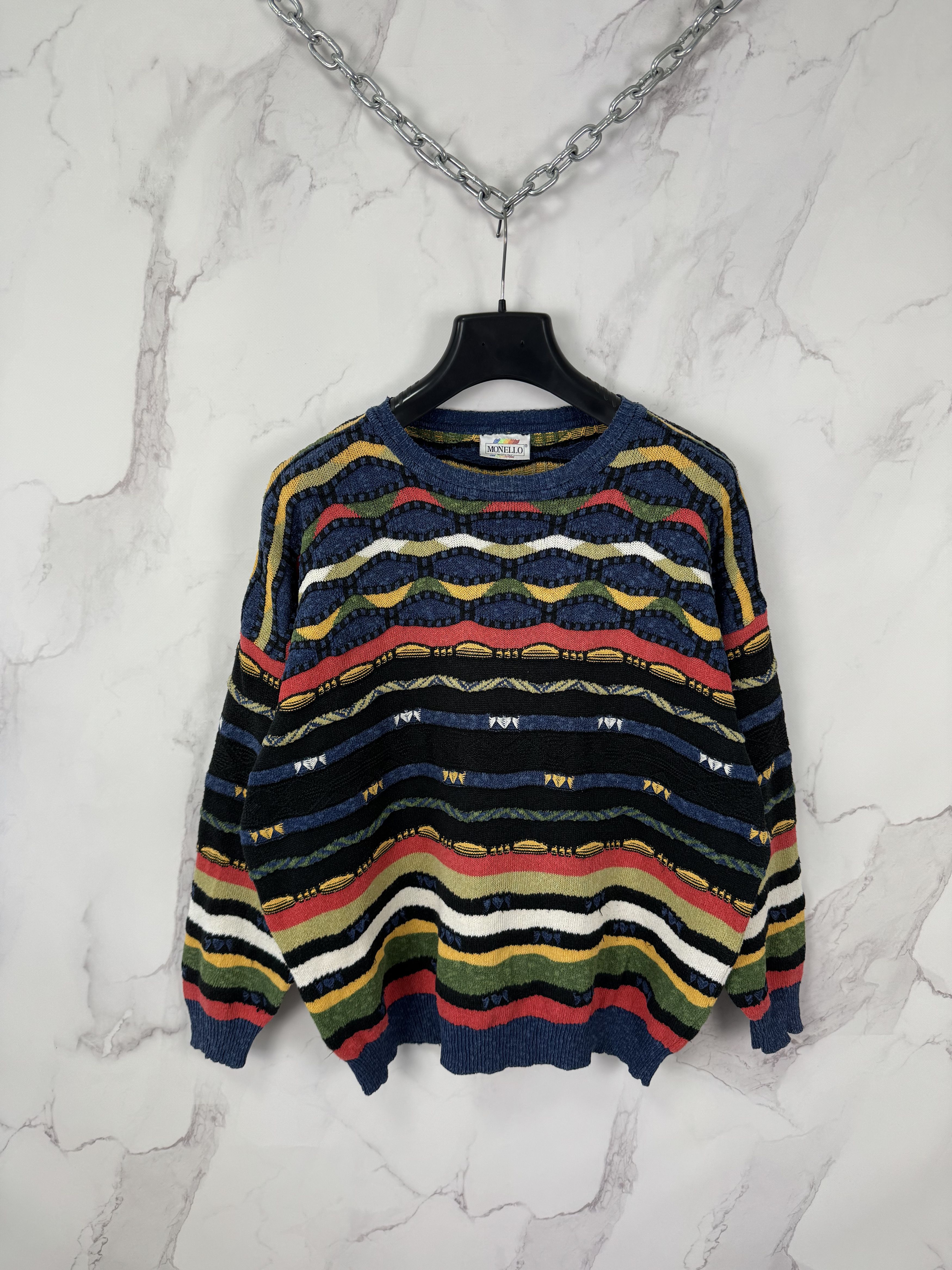 Vintage Vintage 90s Monello 3D Pattern Sweater Coogi Style Size 52 Size US L / EU 52-54 / 3 - 1 Thumbnail