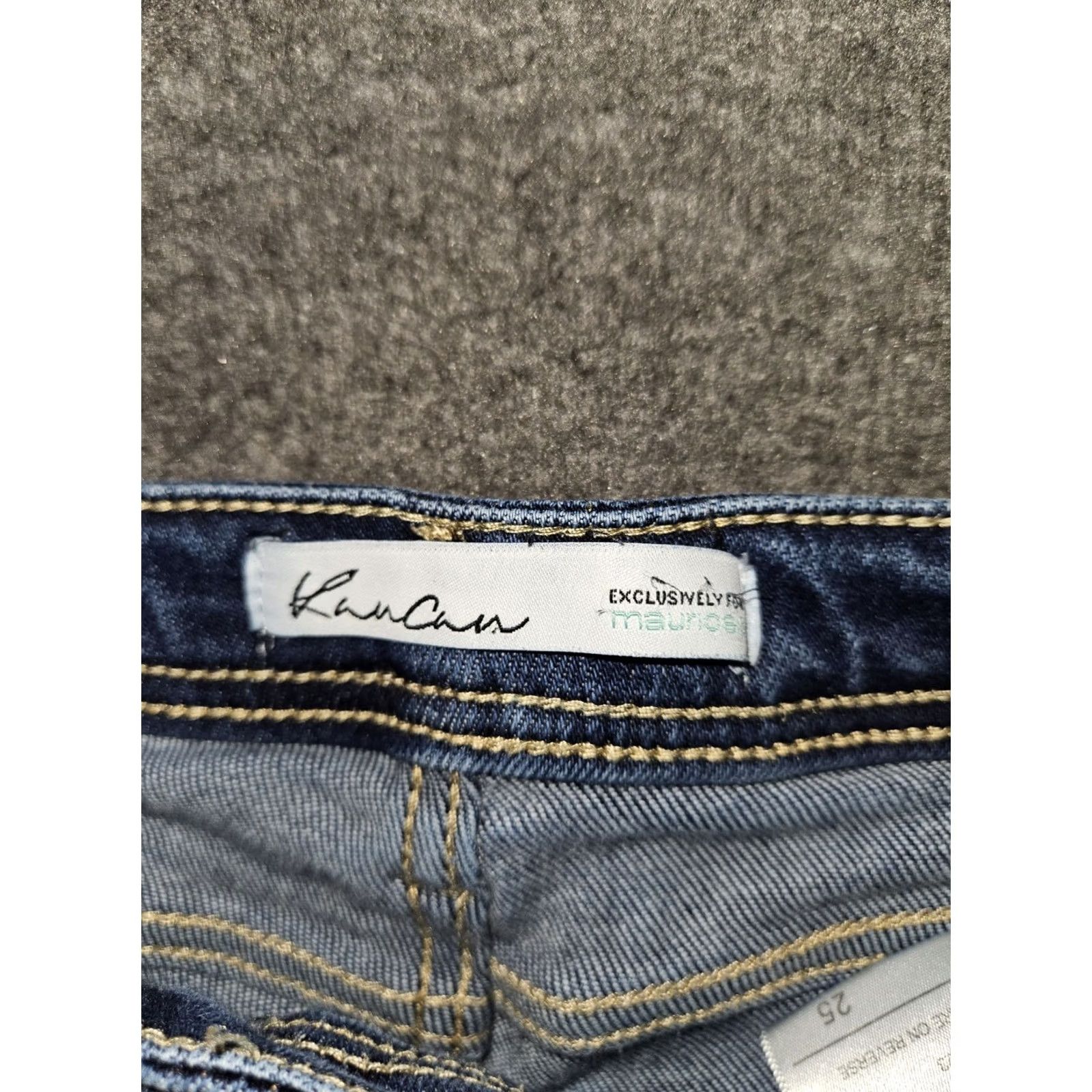 Vintage Kancan Bootcut Jeans Juniors 25 Blue Mid Rise Stretch Preppy Retro Regular Distressed Pockets Button Fly Zipper Denim 29.5 Inseam Womens Size 42" / US 20 - 2 Thumbnail