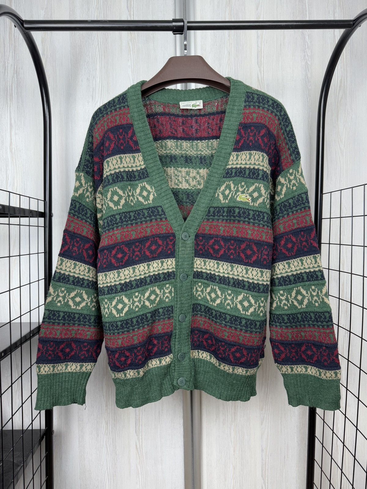 Vintage CHEMISE LACOSTE FRANCE Fair Isle Knitted Cardigan 5