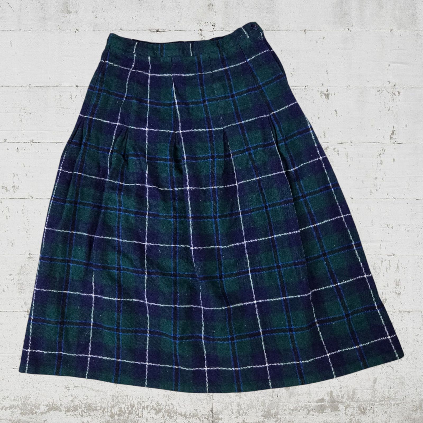 Vintage 90s Green Navy Tartan Plaid Wool Midi Skirt Size 8 Size 30" / US 8 / IT 44 - 8 Thumbnail