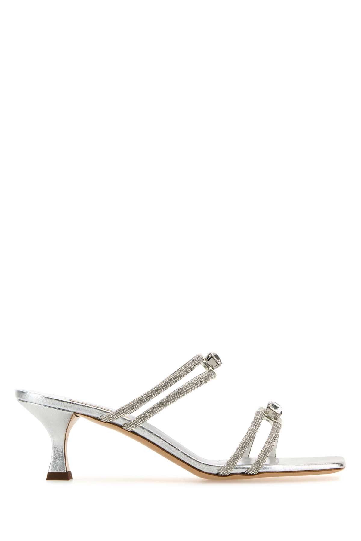 image of Casadei Embellished Fabric Calypso Mule Shoess Shoes in Silver, Women's (Size 6)