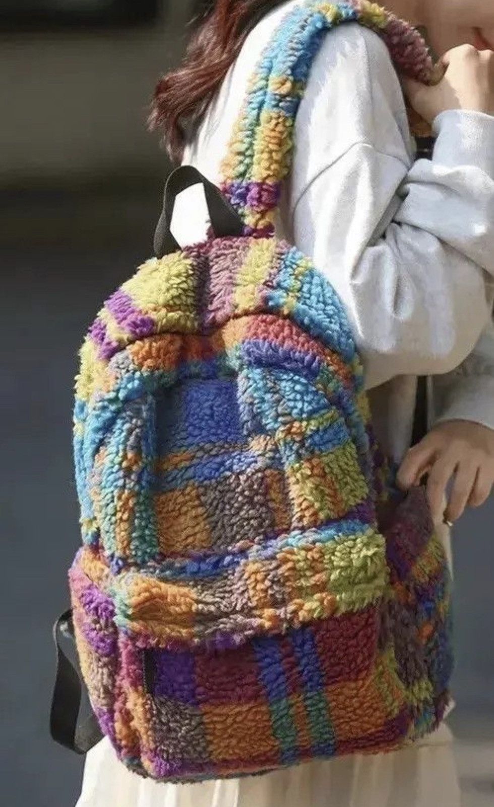Japanese Brand Unisex Fluffy Wool Plush Backpack Size ONE SIZE - 2 Thumbnail