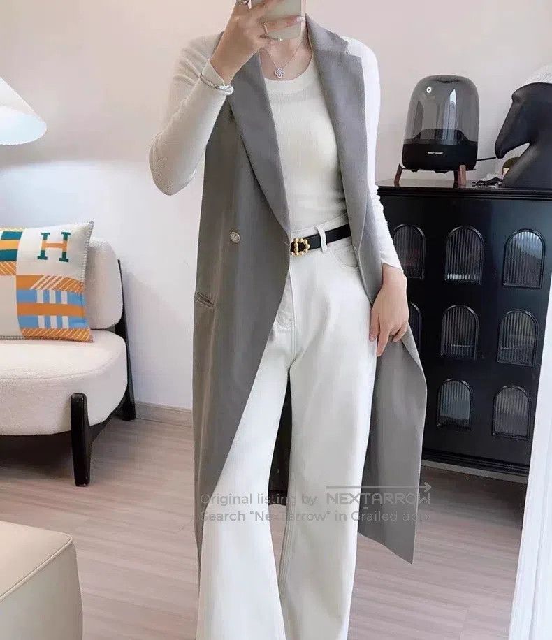 Hermes Hermes Solid Color Long Vest Blazer - Women's - Taupe Size XXS / US 00 / IT 34 - 4 Thumbnail