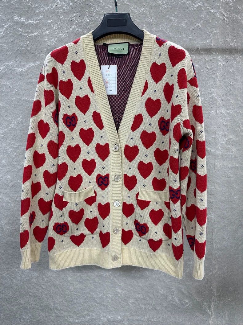 Gucci V-Neck Cardigan with Heart Pattern