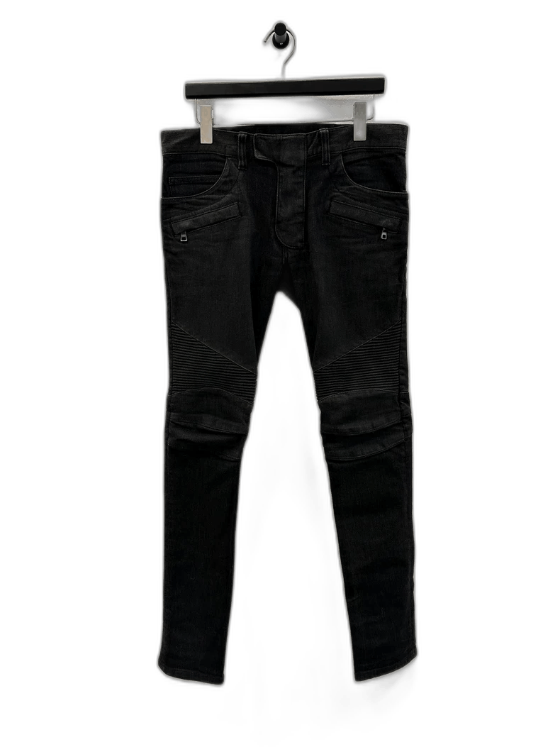 Balmain Washed Motorcycle Style Gray Men's Jeans-2508