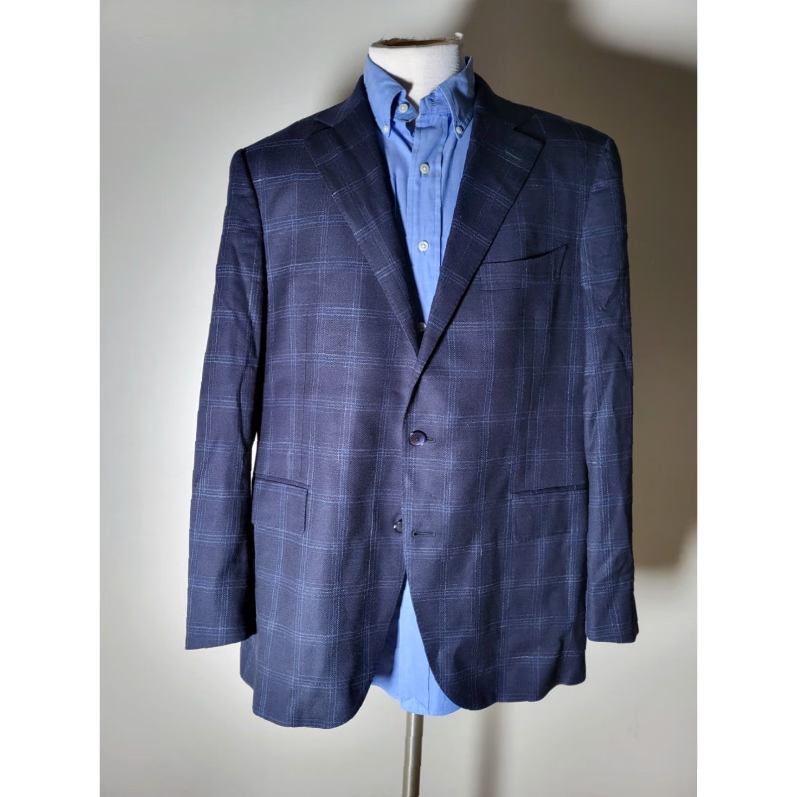 Suitsupply Suitsupply La Spalla Wool Silk Blue Black Plaid Jacket Blazer Sport Coat 46R Men Shirt? Size 46R - 3 Thumbnail