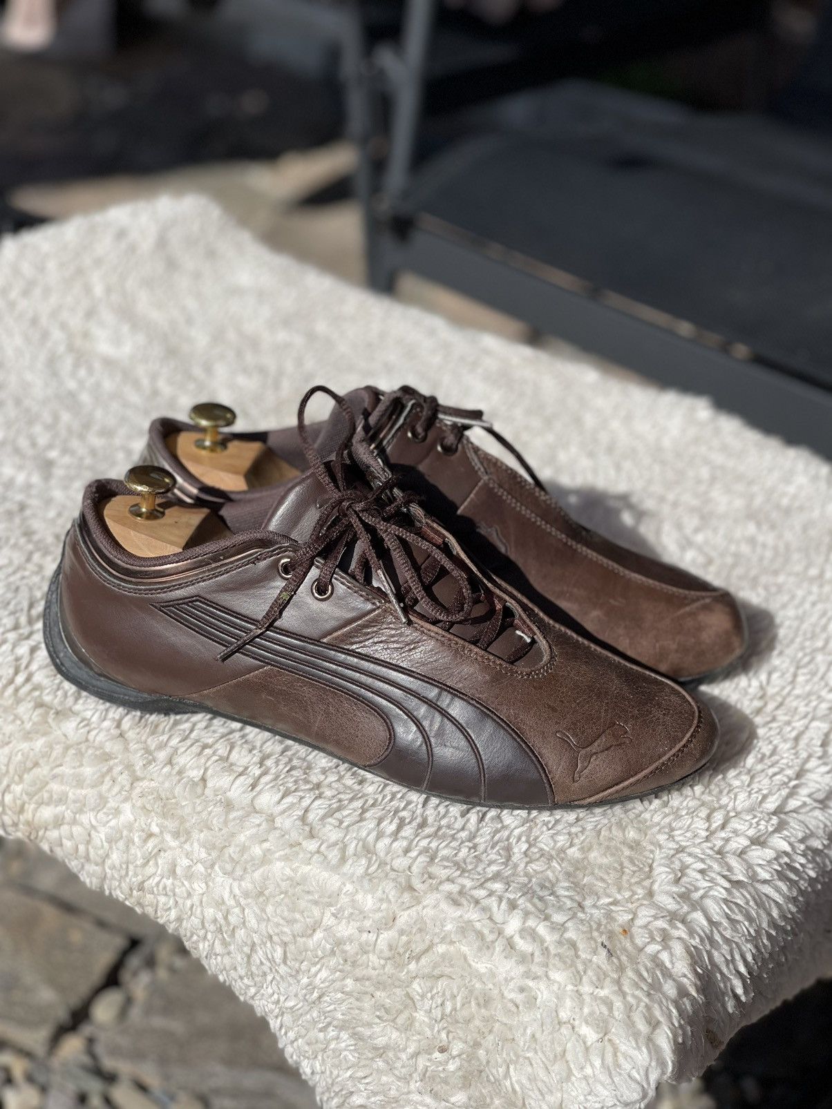 Puma brown leather slippers best sale