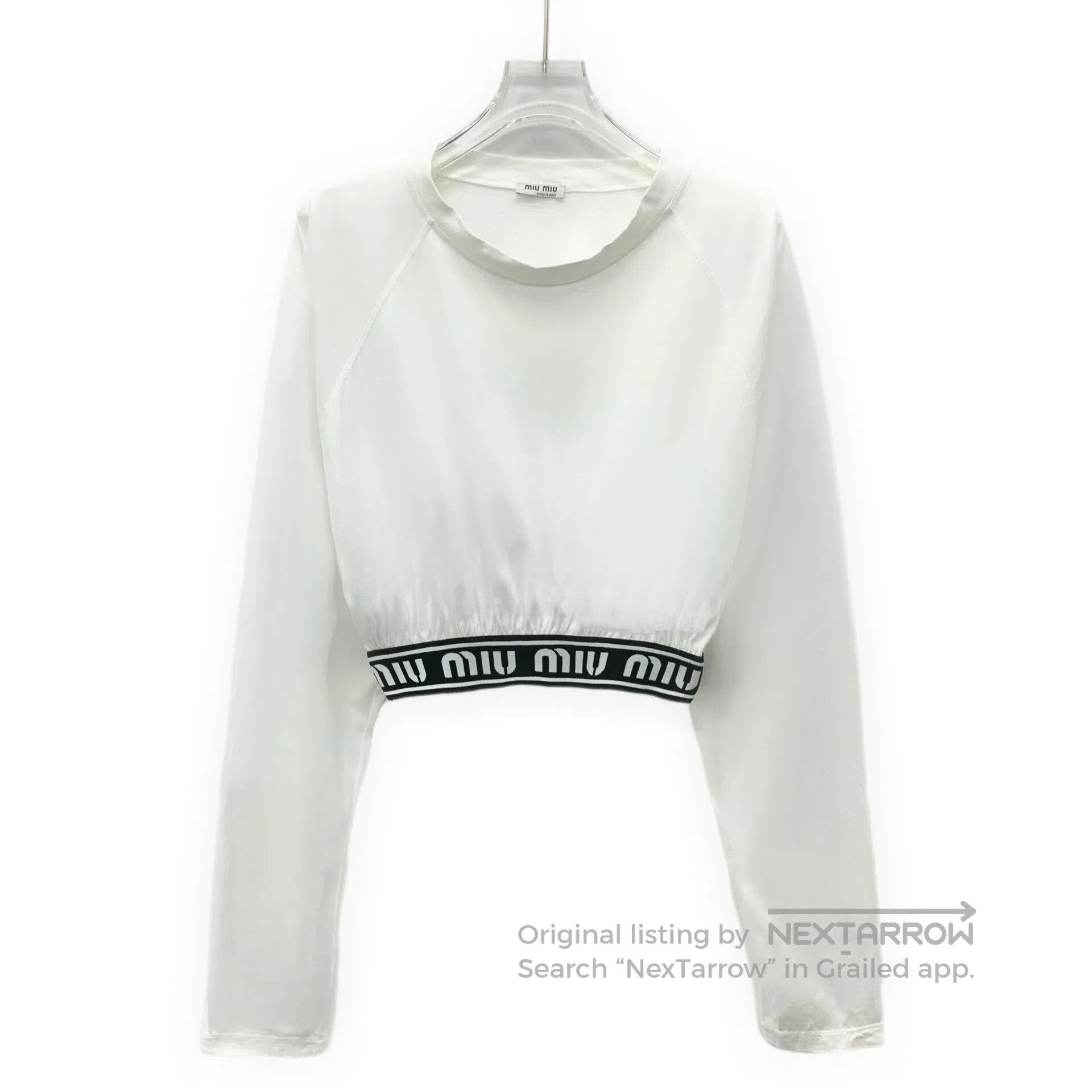 Miu Miu Miu Miu White stretch logo lettering cotton round-neck lon Size M / US 6-8 / IT 42-44 - 1 Thumbnail