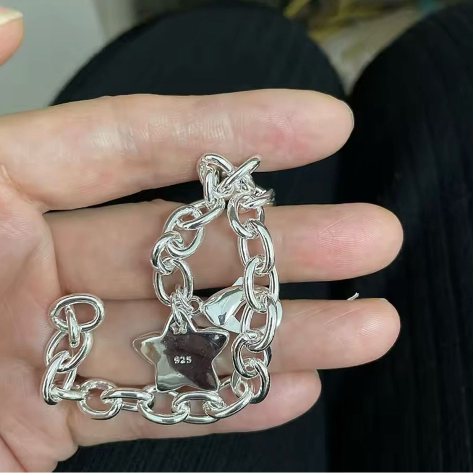 Other Sterling Silver Plated Star Link Chain Bracelet for Women 8” Size ONE SIZE - 3 Thumbnail
