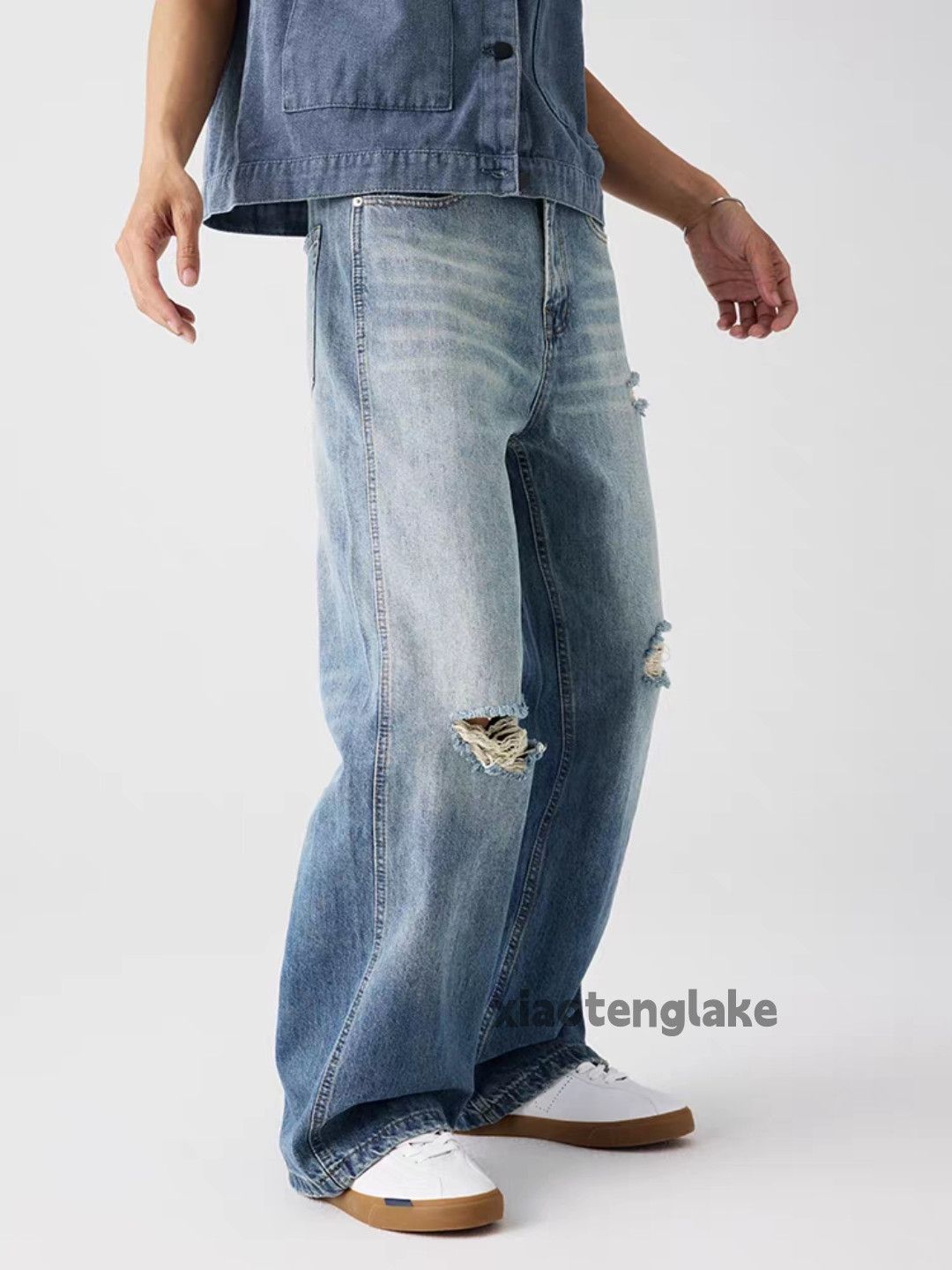 Jean Washed faded punk grunge loose baggy ripped jeans Size US 32 / EU 48 - 2 Thumbnail