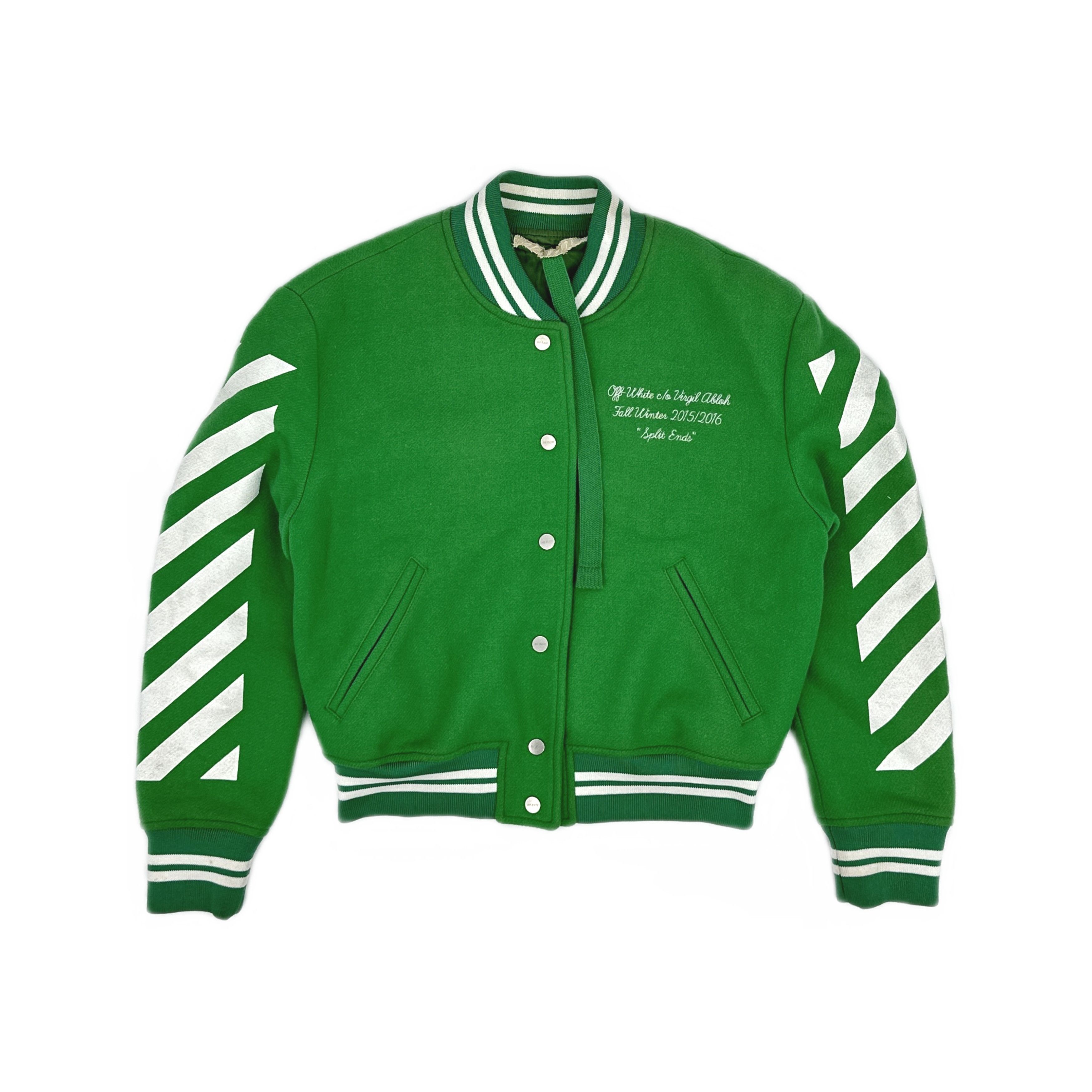 Off-White Off-White Diagonal Varsity Jacket Green Size S Size S / US 4 / IT 40 - 1 Thumbnail
