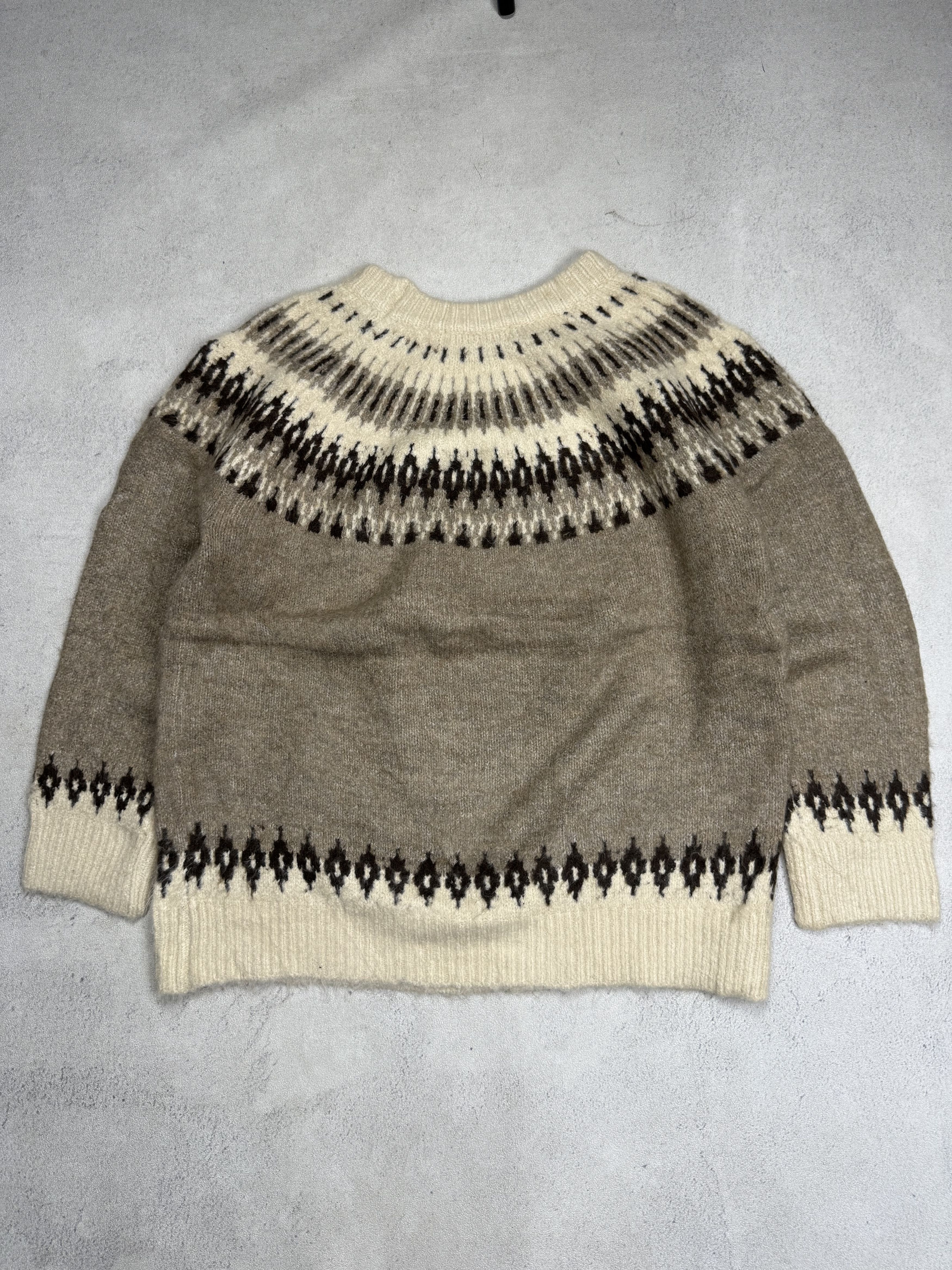 Japanese Brand Classic Fair Isle Pattern Sweater – Neutral Wool Blend Knit Size S / US 4 / IT 40 - 3 Thumbnail