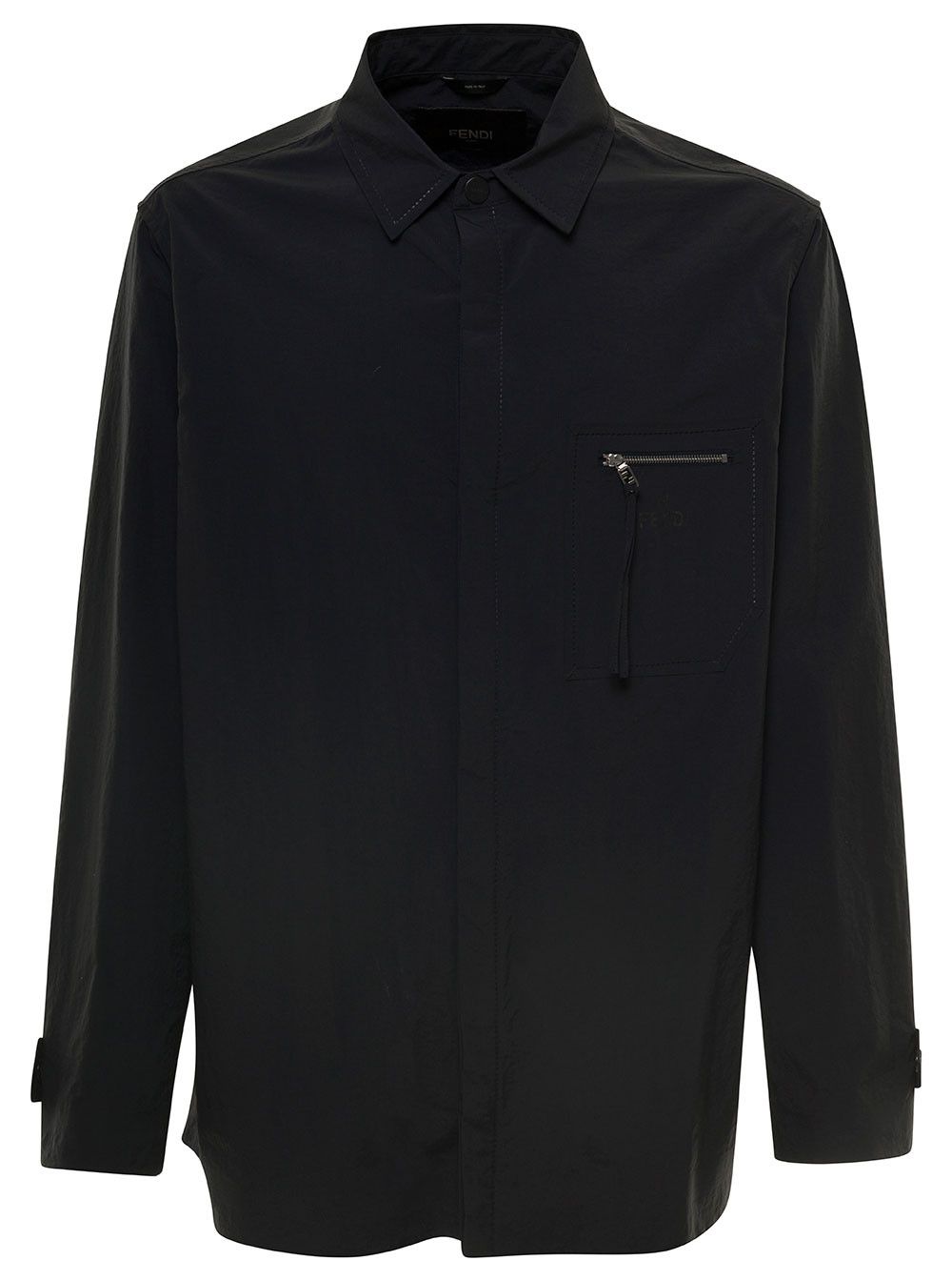 Blue Jacket with Patch Zipped Pocket and Logo in Nylon Man