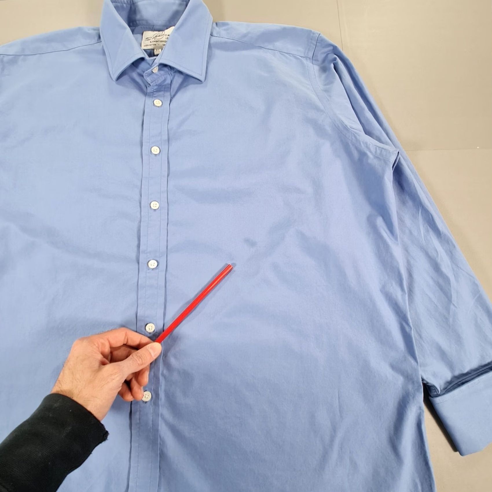 Hudson Harvie and Hudson Mens Shirt Blue 18.5 Dress Shirt Long Sleeve Double Cuff Button Up 100% Cotton Size US XXL / EU 58 / 5 - 4 Thumbnail