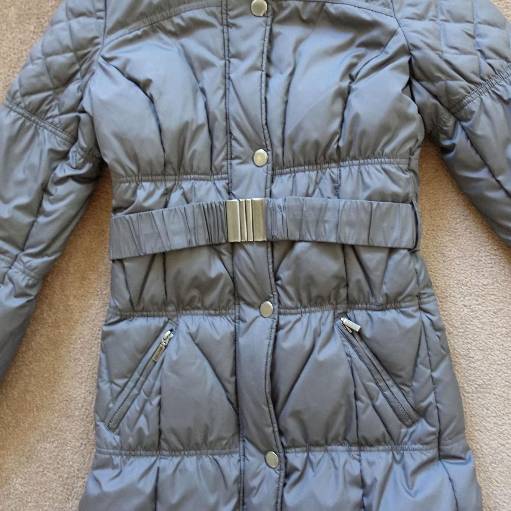 Esprit VINTAGE Esprit Coat Womens 4 Gray Down Puffer Hooded Faux Fur Belt Long Quilted Size S / US 4 / IT 40 - 2 Thumbnail