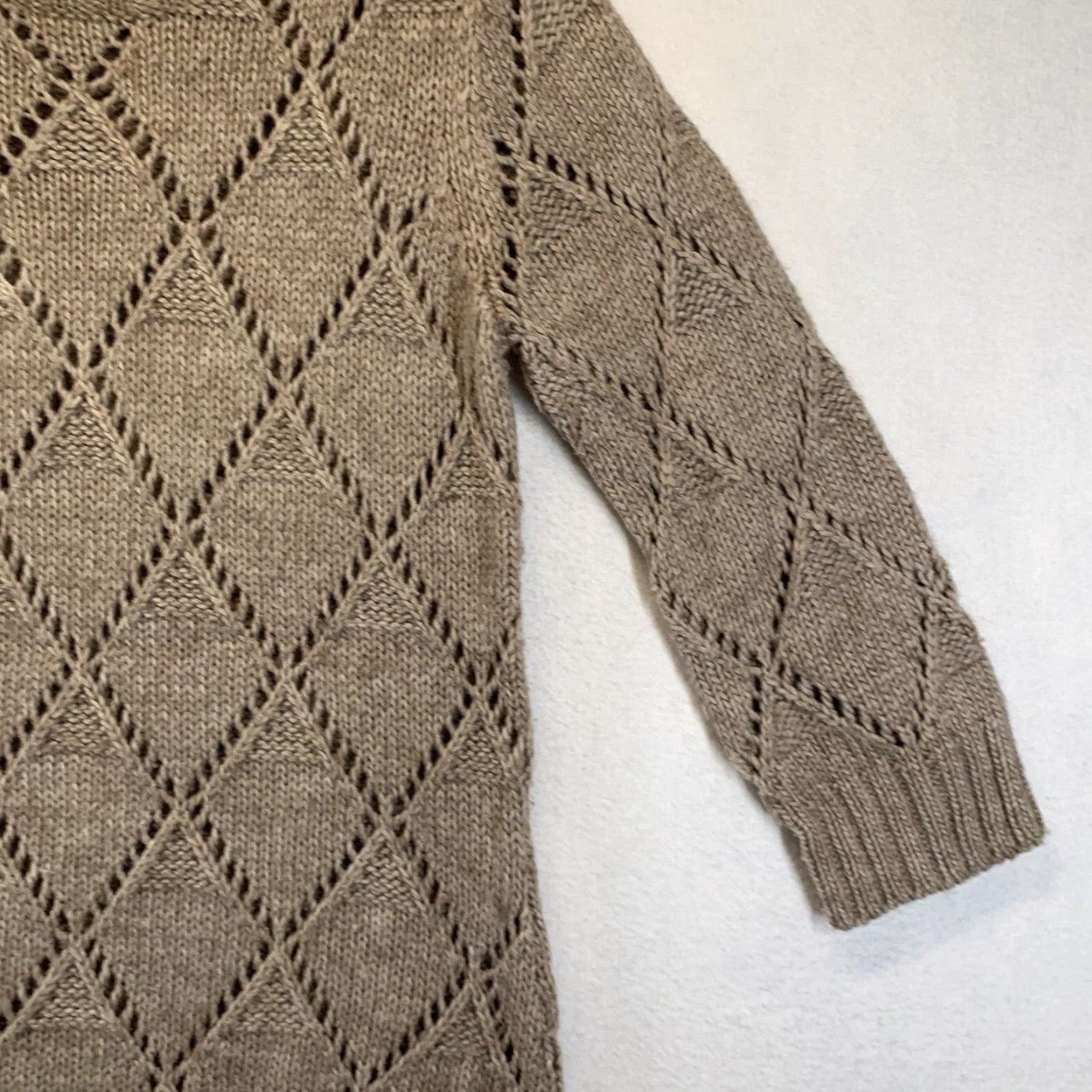 Vintage VINTAGE Fenn Wright Mason Women’s Sweater Dress Open-Knit Wool Acrylic Argyle Crew Neck Medium Beige Pullover Size M / US 6-8 / IT 42-44 - 4 Thumbnail