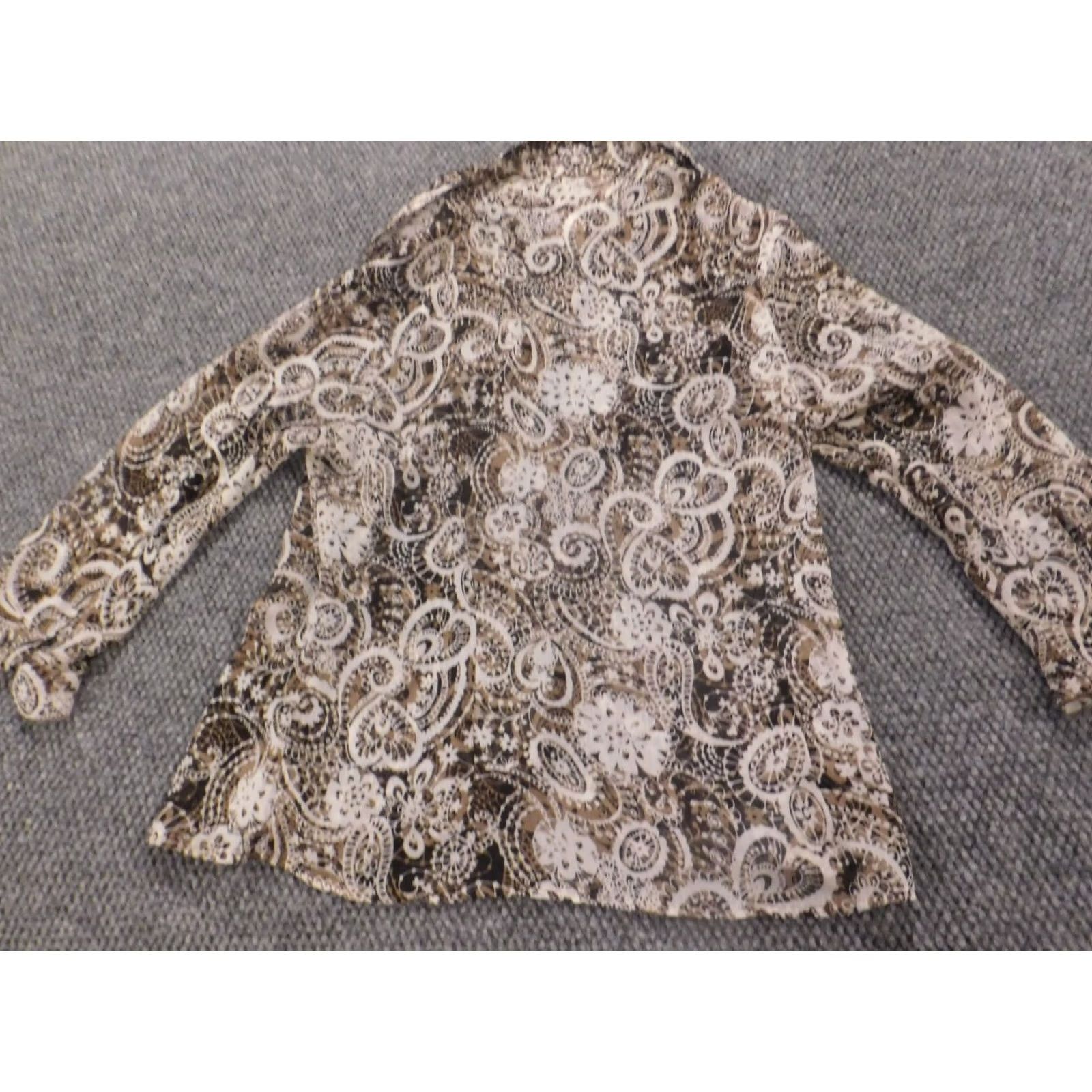Vintage Dressbarn Womens Blouse Button-Up Long Sleeve Brown Floral Casual L Size Brown Pattern Floral Ruffle Accent Womens Regular Button-Up Shirt Size L / US 10 / IT 46 - 7 Thumbnail