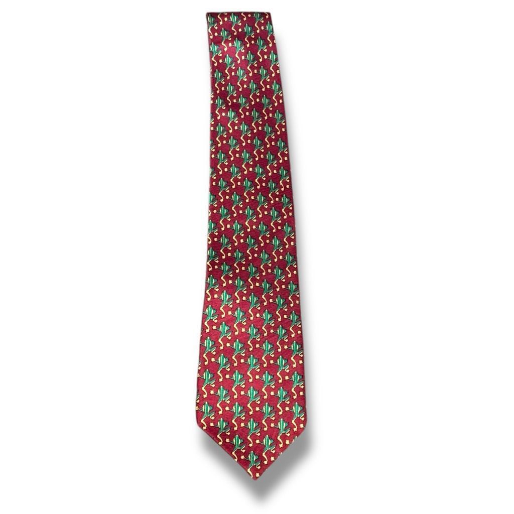 Vintage Vintage 90s Frog Print Silk Tie Burgundy Green Novelty Anima Size ONE SIZE - 2 Thumbnail