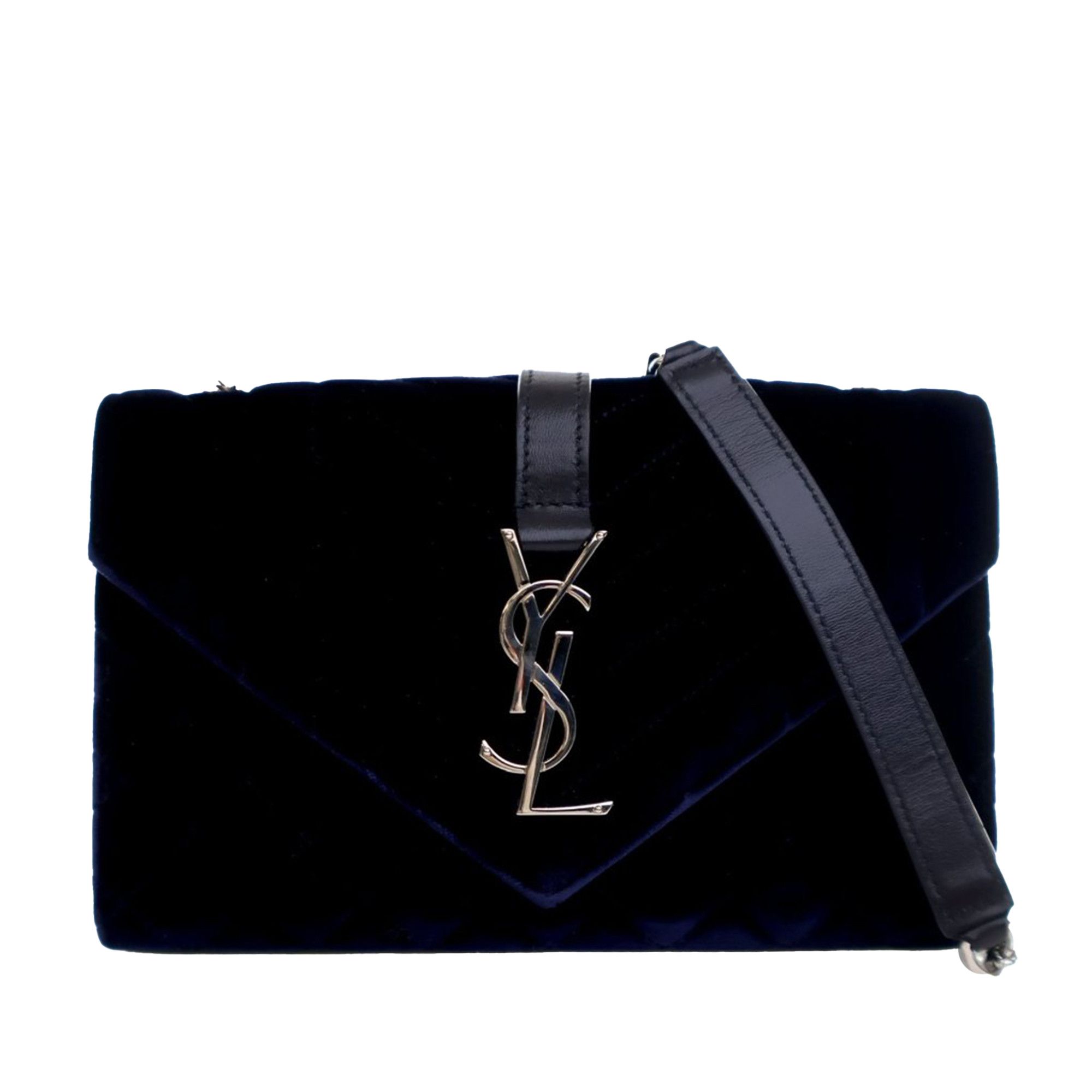 YVES Saint Laurent Small Velvet Triquilt Monogram Envelope Bag in Blue, Women's
