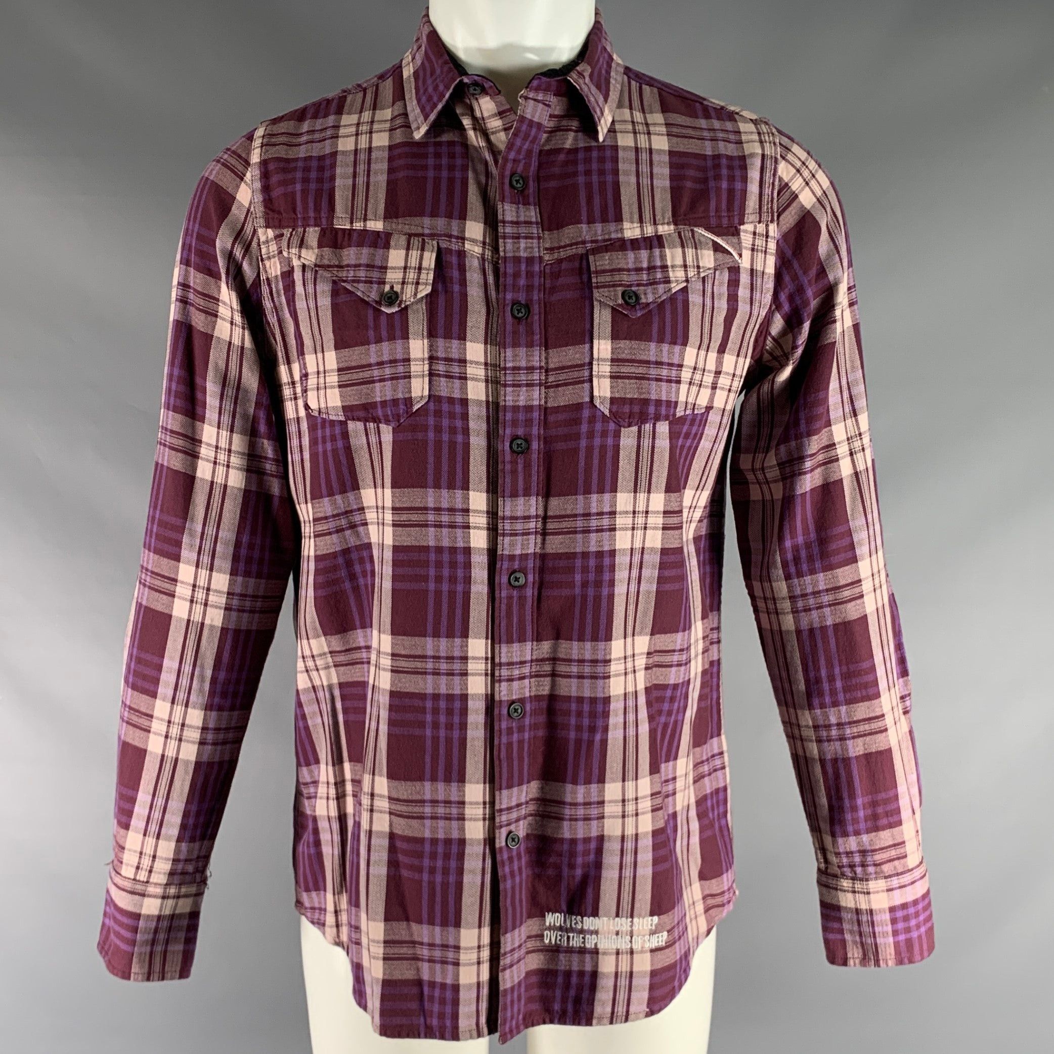 image of Cult Of Individuality Purple Plaid Cotton Button Up Long Sleeve Shirt, Men's (Size Small)