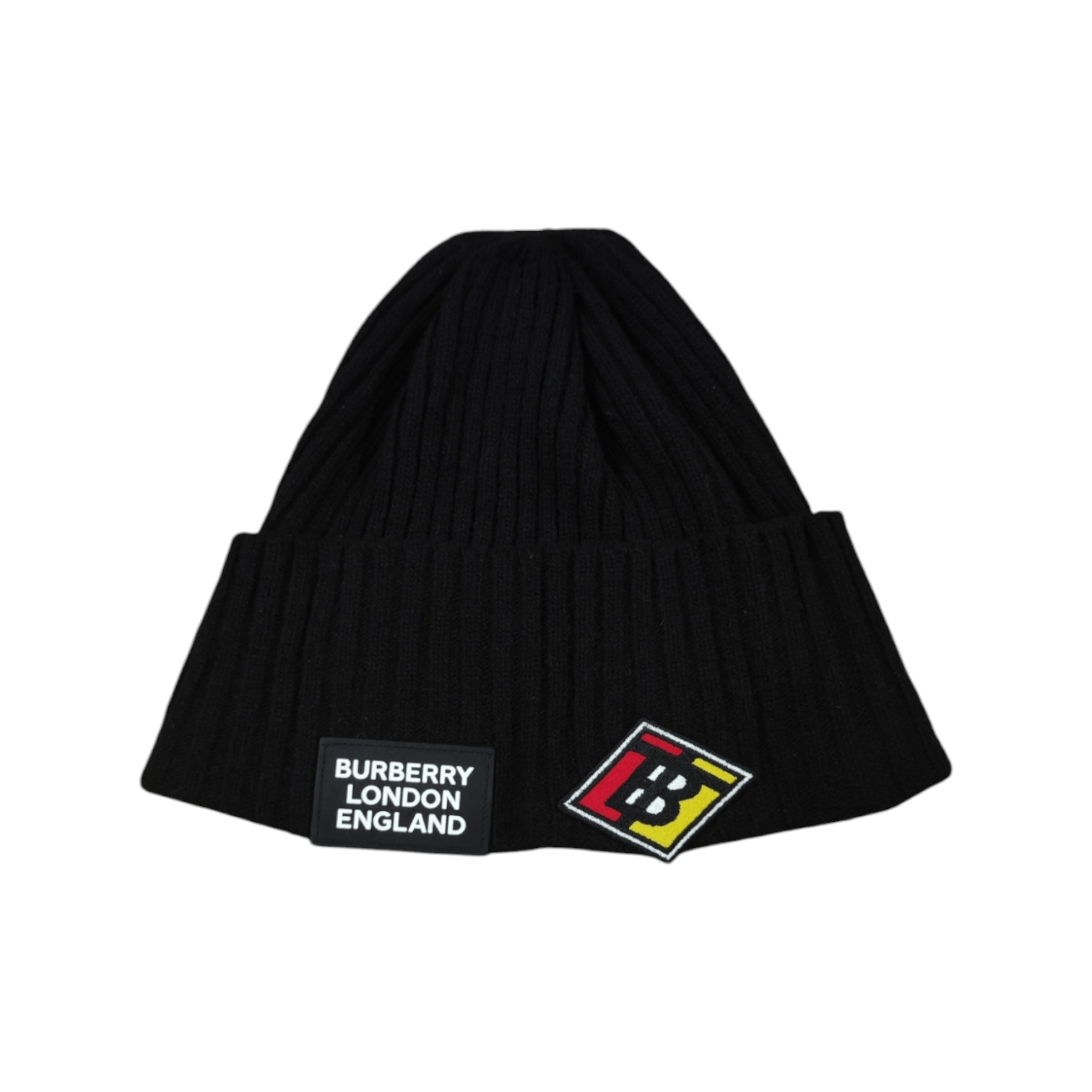 Burberry Burberry Black Wool Rib Knit Logo Beanie Size ONE SIZE - 1 Thumbnail