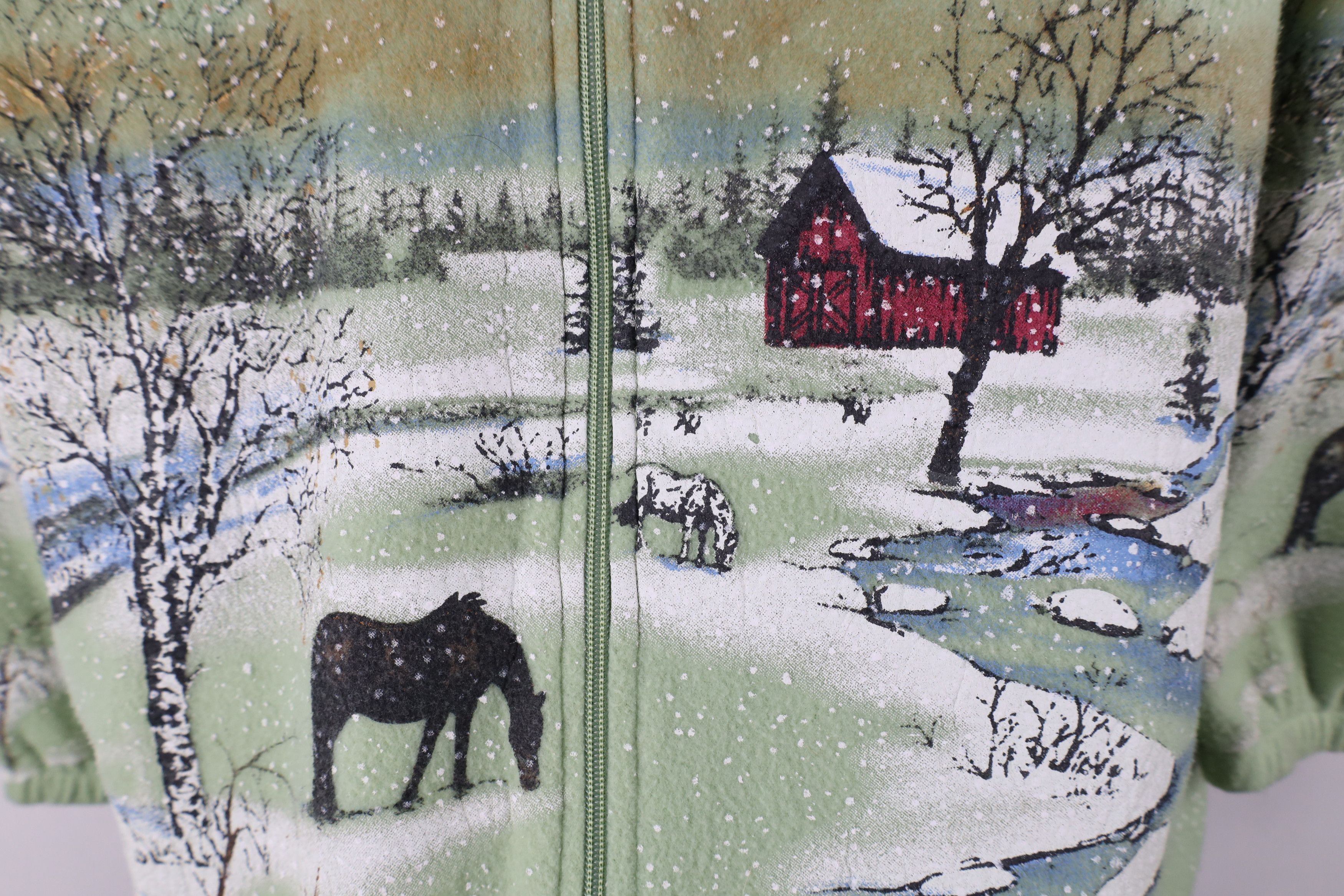 Vintage Vintage 90s Streetwear Print Christmas Horse Fleece Jacket Size L / US 10 / IT 46 - 4 Thumbnail