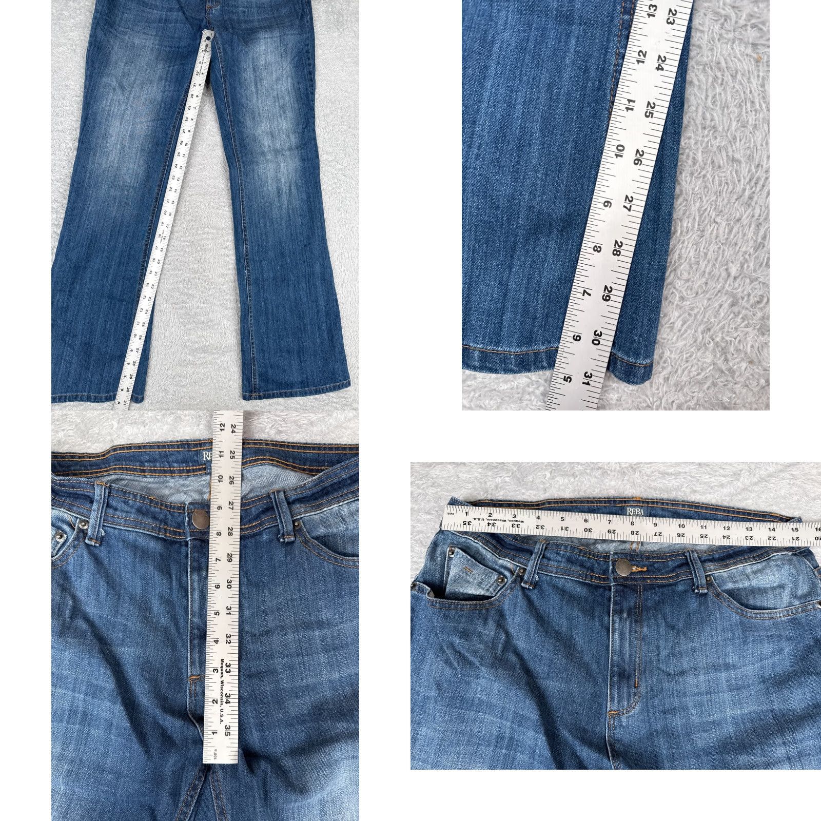 Denime Reba Jeans Womens 8 Blue Denim Bootcut Mid Rise 30x31 Cotton 5-Pocket Distressed Zipper Cowboy Southwestern Designer Tank? Size 30" / US 8 / IT 44 - 8 Thumbnail