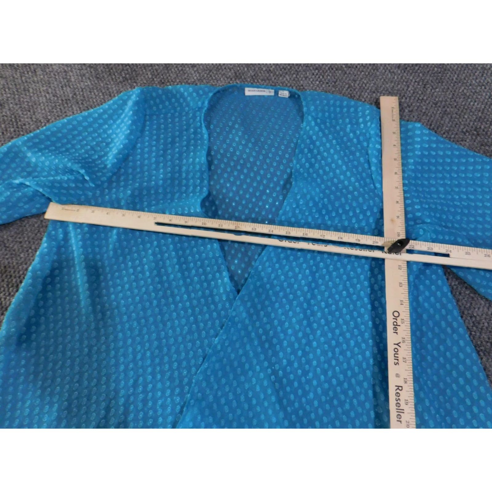 Vintage Susan Graver Blouse Kimono Cardigan Womens L Blue 3/4 Sleeve Sheer Open Front Topper Polka Dot Lightweight Open Front Size L / US 10 / IT 46 - 6 Thumbnail
