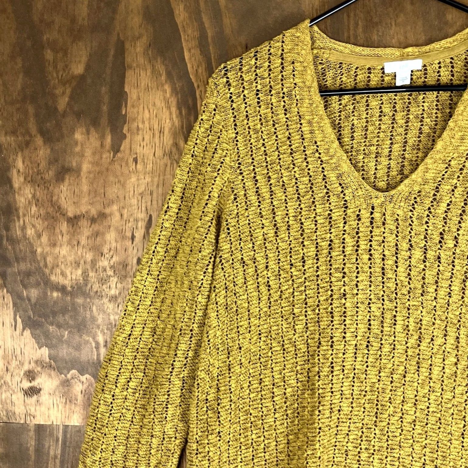 Vintage J Jill Womens Sweater Mustard Yellow V Neck Open Knit Long Sleeve Cotton Blend M Size M / US 6-8 / IT 42-44 - 4 Thumbnail