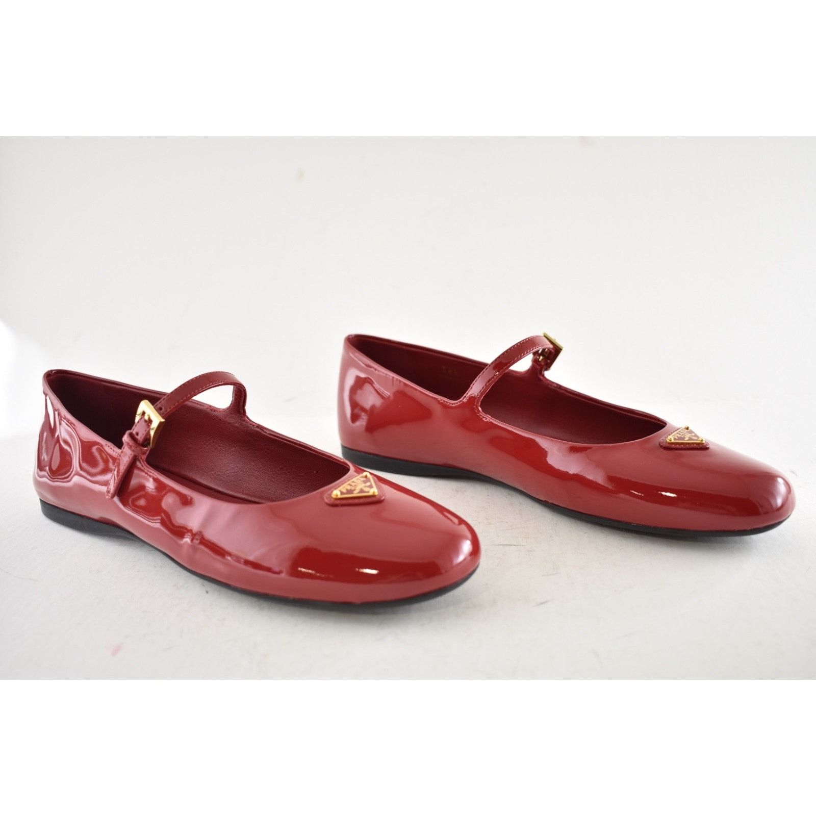 Prada Prada Cherry Red Patent Gold Triangle Logo Mary Jane Size US 8.5 / IT 38.5 - 4 Thumbnail
