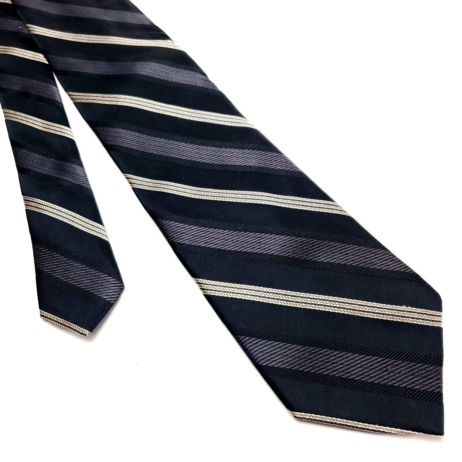 Joseph Abboud Joseph Abboud Dark Blue Silk Tie Woven Striped Size ONE SIZE - 1 Thumbnail