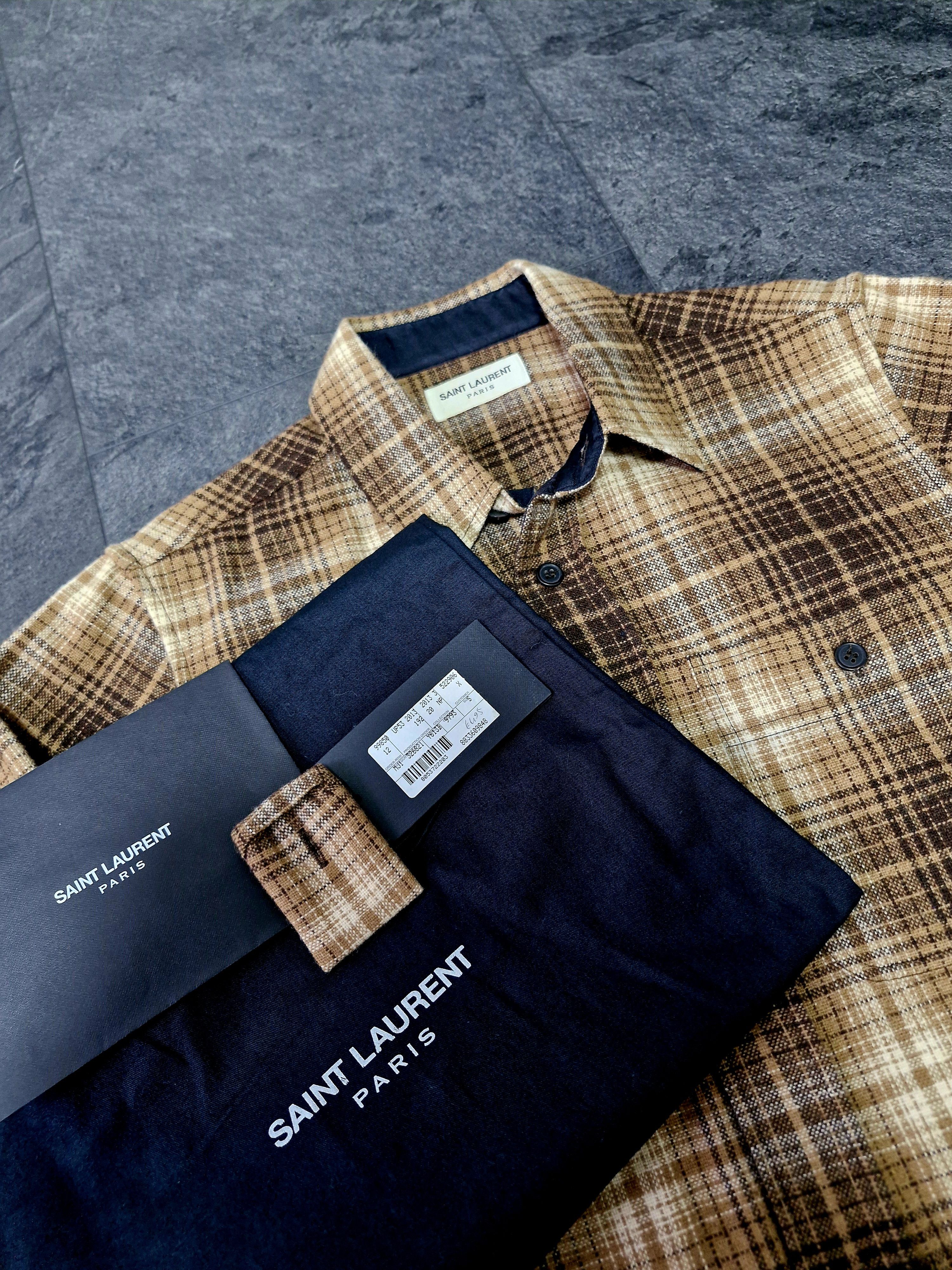 Saint Laurent Paris AW13 Brown Plaid Flannel Shirt Size US S / EU 44-46 / 1 - 8 Thumbnail