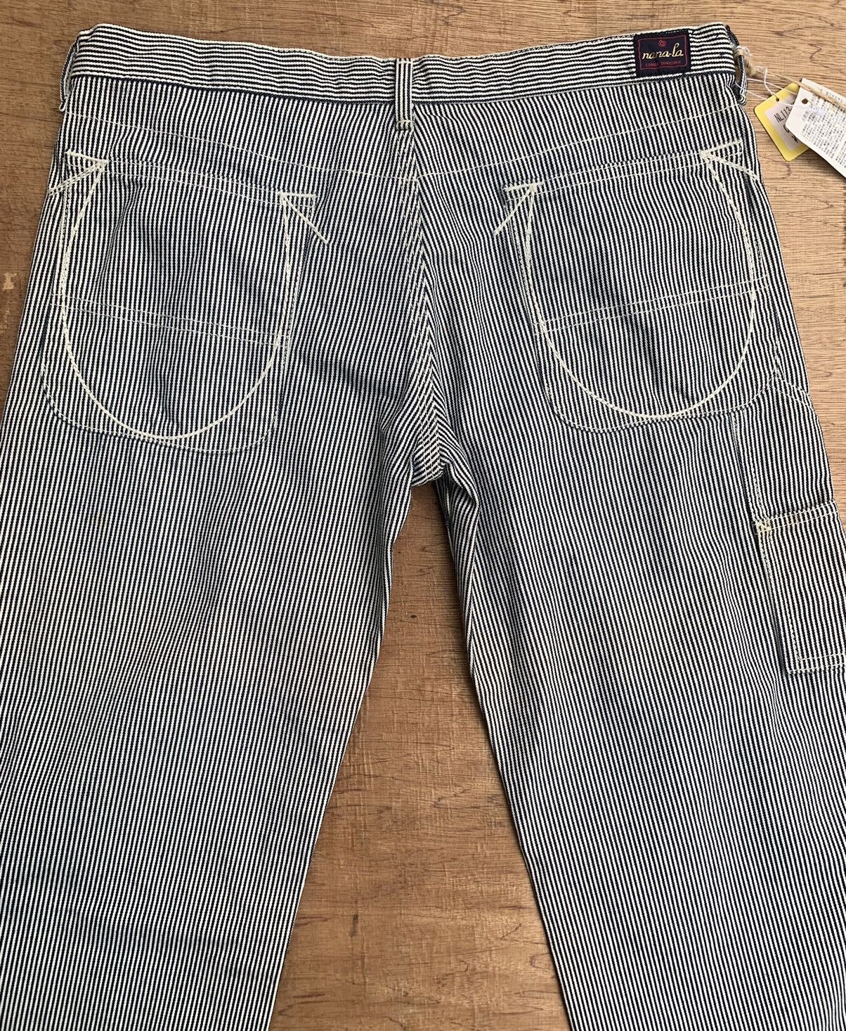 Japanese Brand × Vintage Nana-La Baggy Flare Carpenter Hickory Stripe Pants Size 31" - 14 Thumbnail