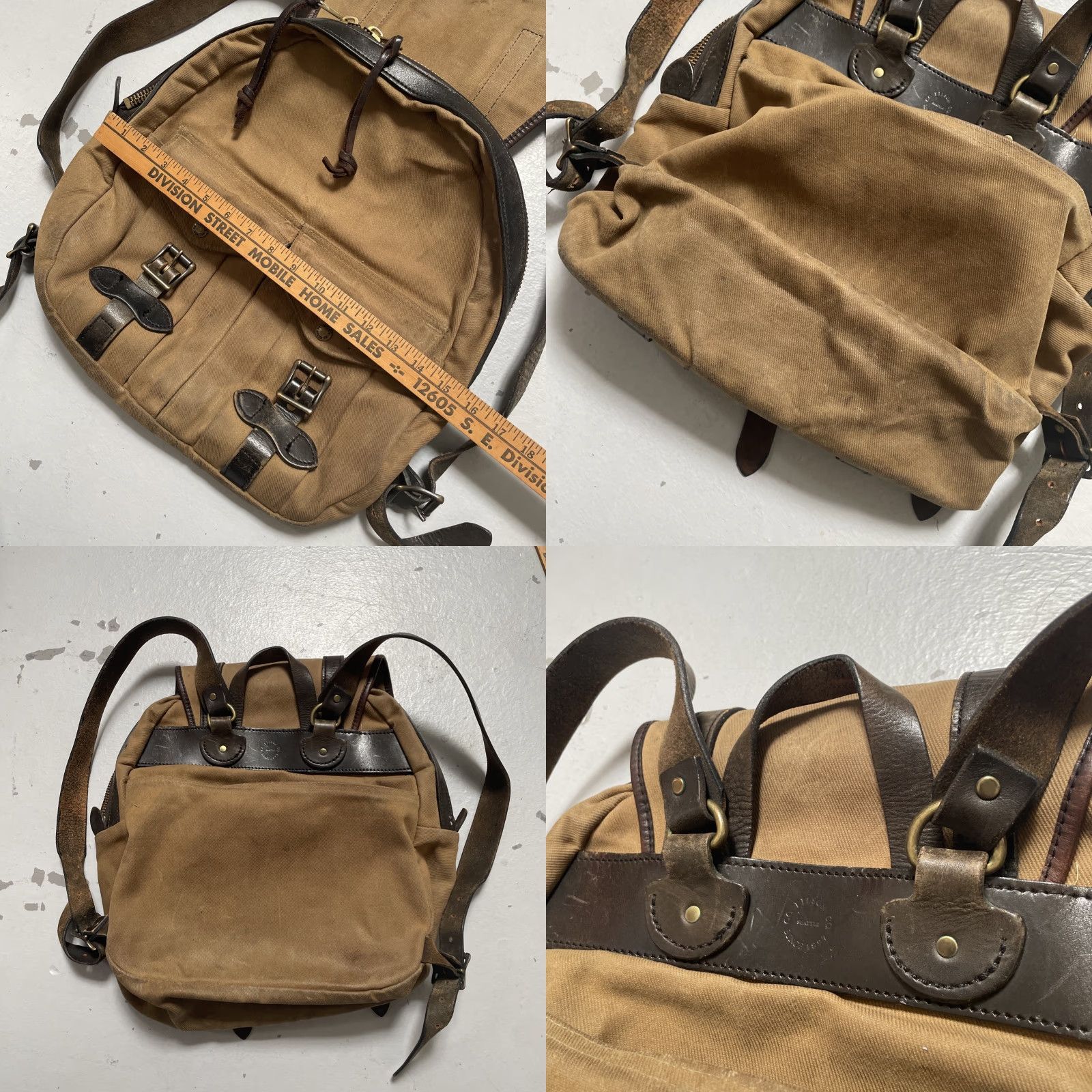 Filson VINTAGE Filson Backpack One size Brown Canvas Leather Cotton 1990s USA Rugged Hiking Travel Rucksack Zipper Talon Size ONE SIZE - 8 Thumbnail